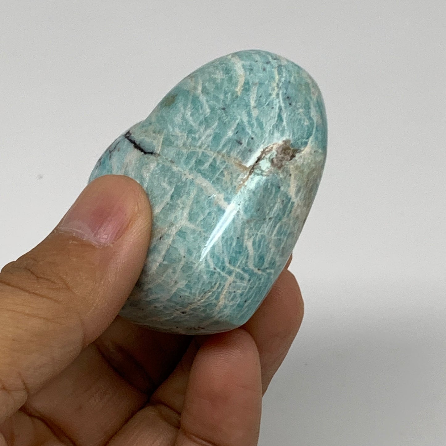 107.2g, 2"x"2.2"x1", Natural Amazonite Heart Polished Gemstone, B34733