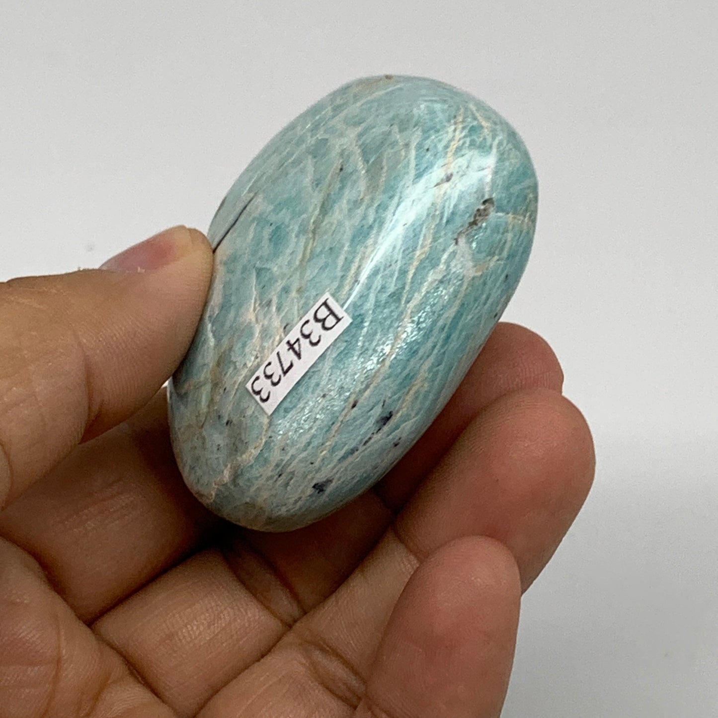 107.2g, 2"x"2.2"x1", Natural Amazonite Heart Polished Gemstone, B34733