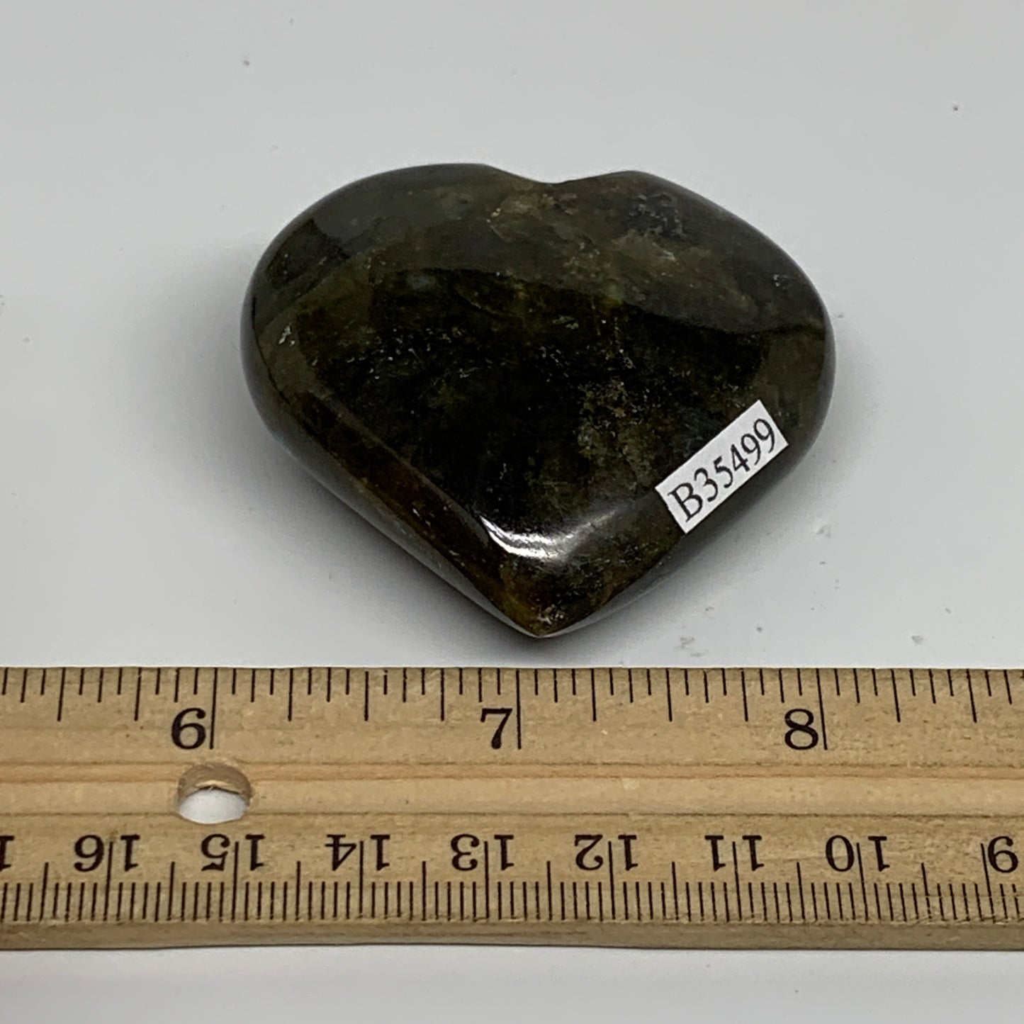 73.9g, 2"x2.1"x0.8", Natural Labradorite Heart Polished Crystal, B35499
