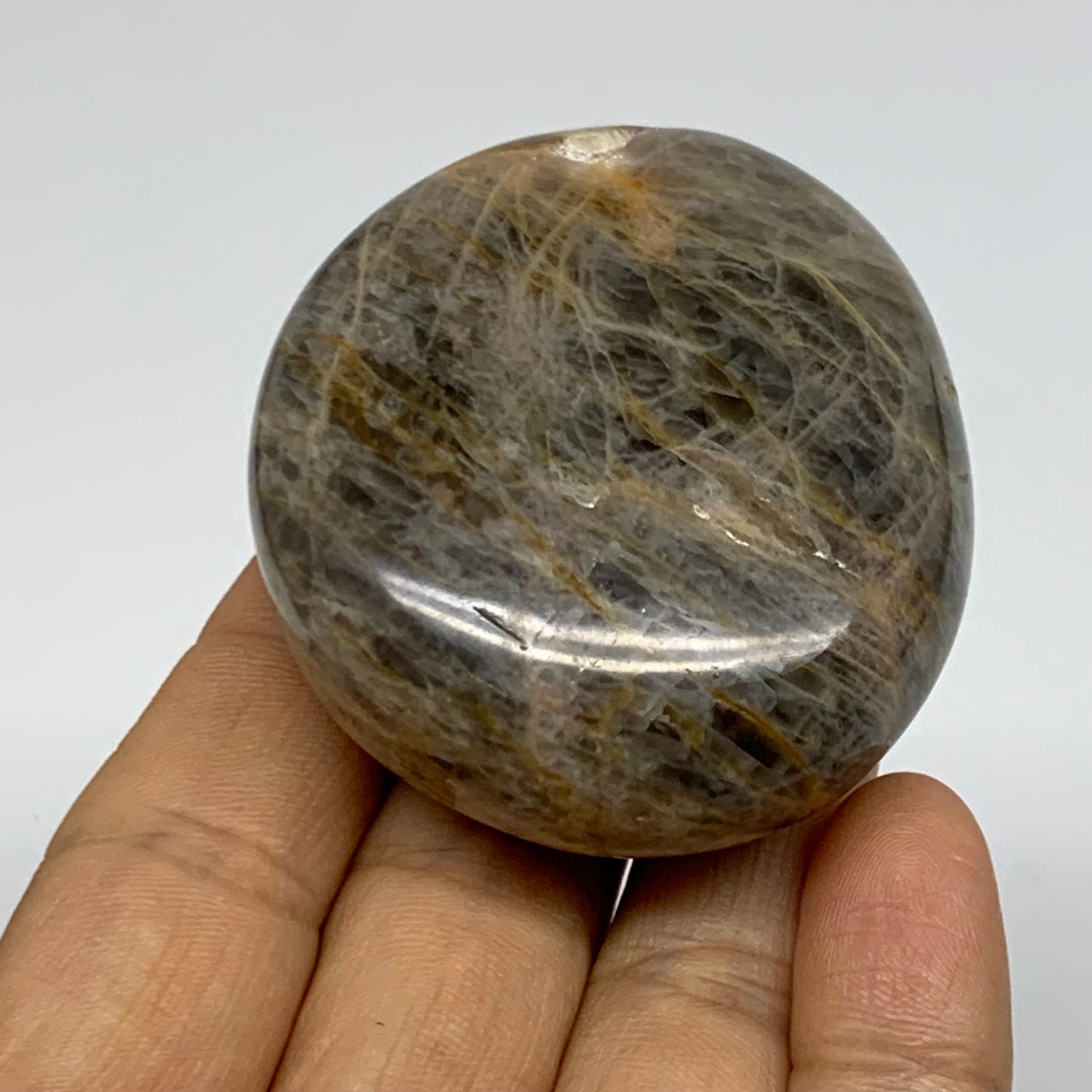 106.6g, 2.2"x2"x1",  Black Moonstone Crystal Palm-Stone Polished, B37768