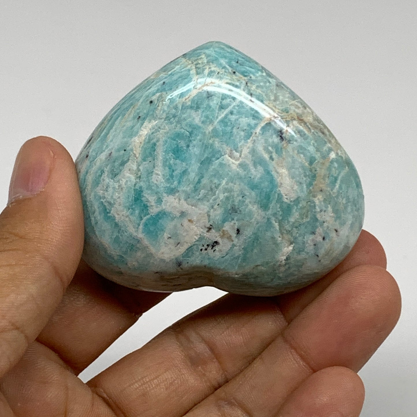 107.2g, 2"x"2.2"x1", Natural Amazonite Heart Polished Gemstone, B34733