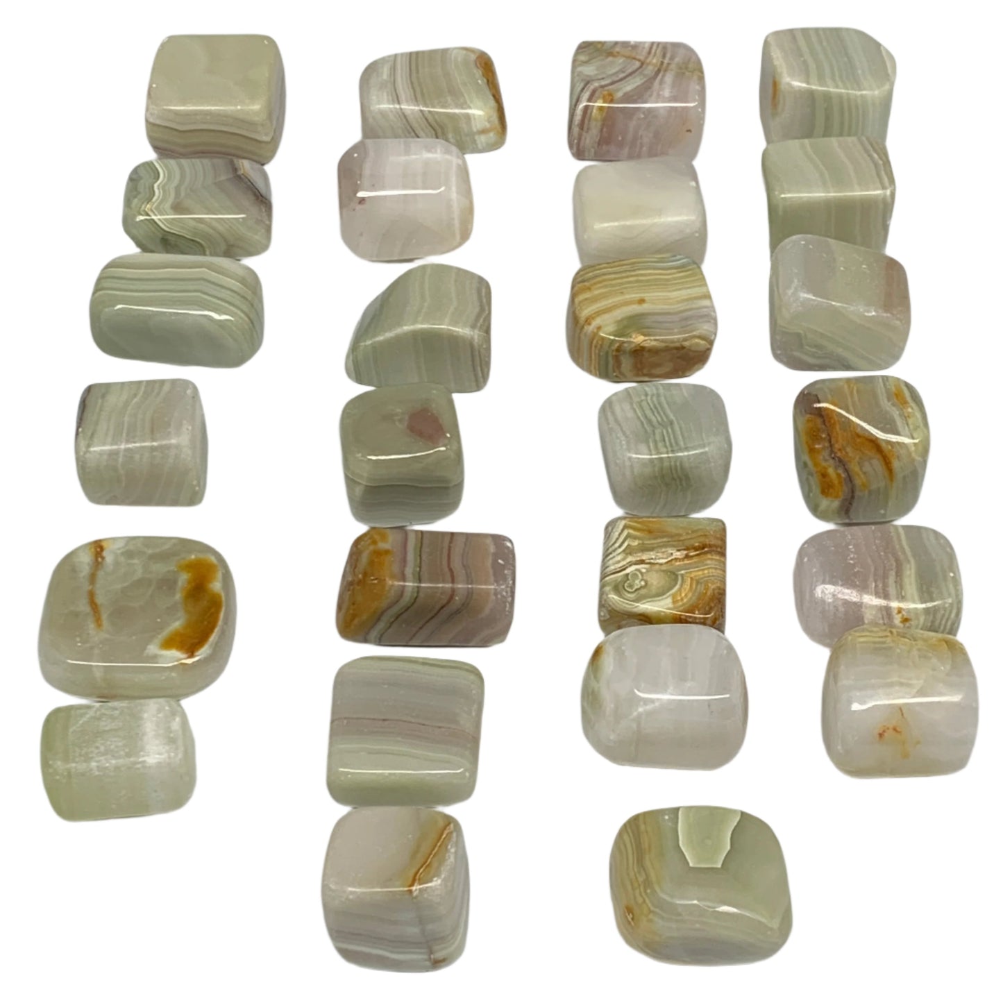 1000g, 1"-1.6", 26pcs, Green/Banded Onyx Tumbled Stones @Afghanistan, B26689
