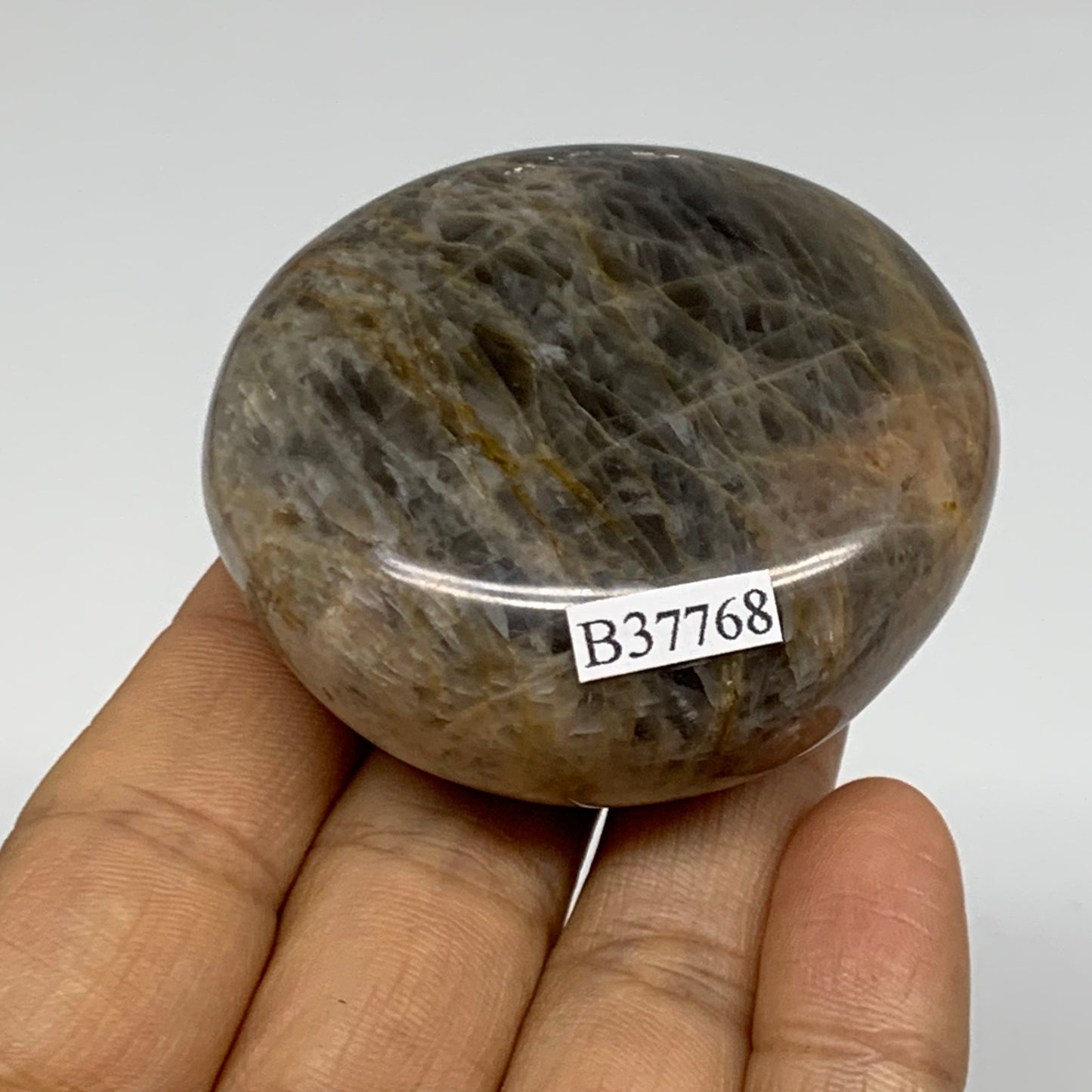106.6g, 2.2"x2"x1",  Black Moonstone Crystal Palm-Stone Polished, B37768