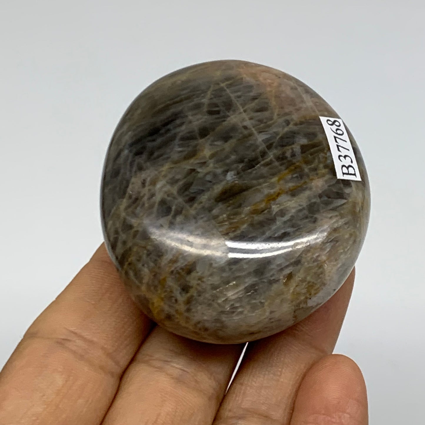 106.6g, 2.2"x2"x1",  Black Moonstone Crystal Palm-Stone Polished, B37768