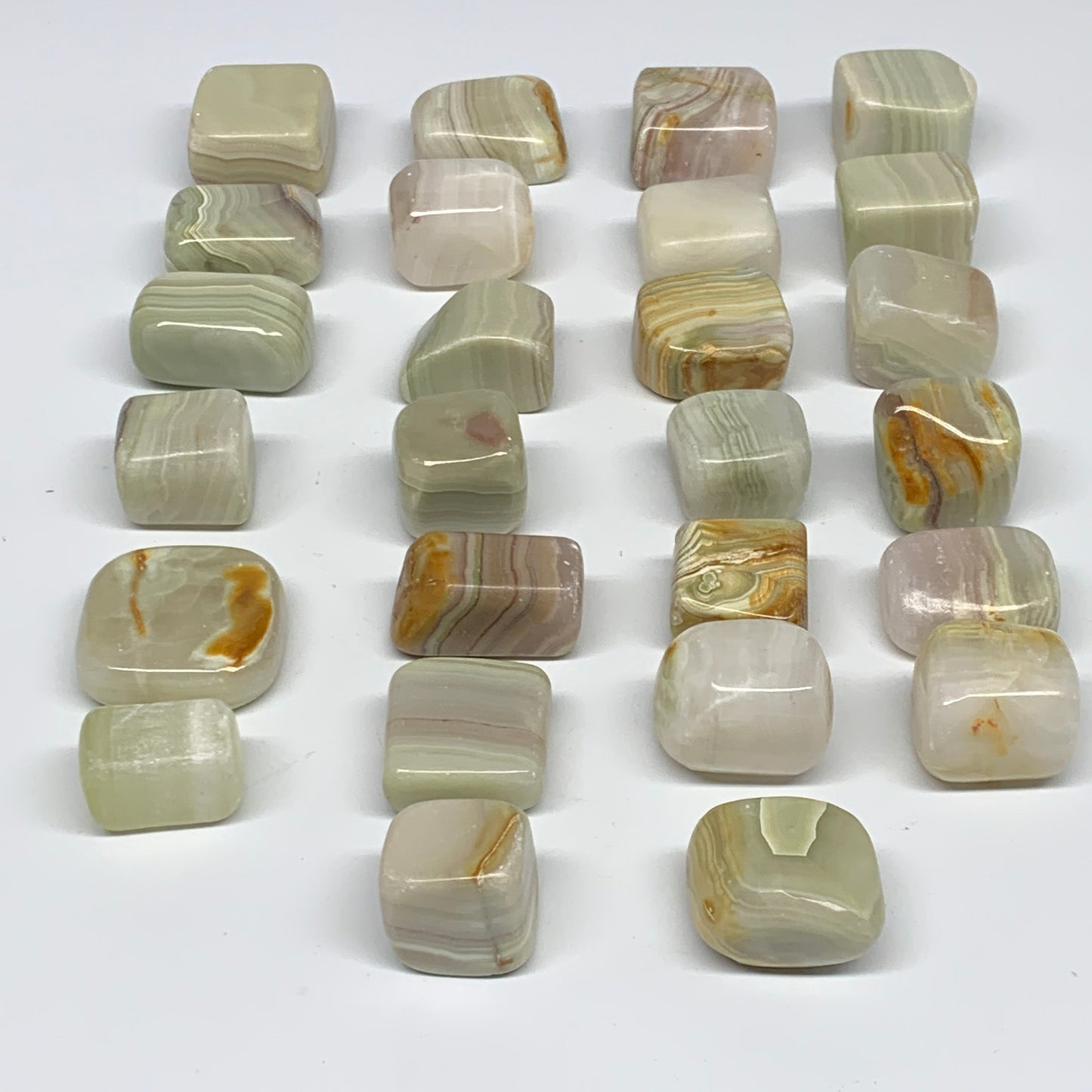 1000g, 1"-1.6", 26pcs, Green/Banded Onyx Tumbled Stones @Afghanistan, B26689