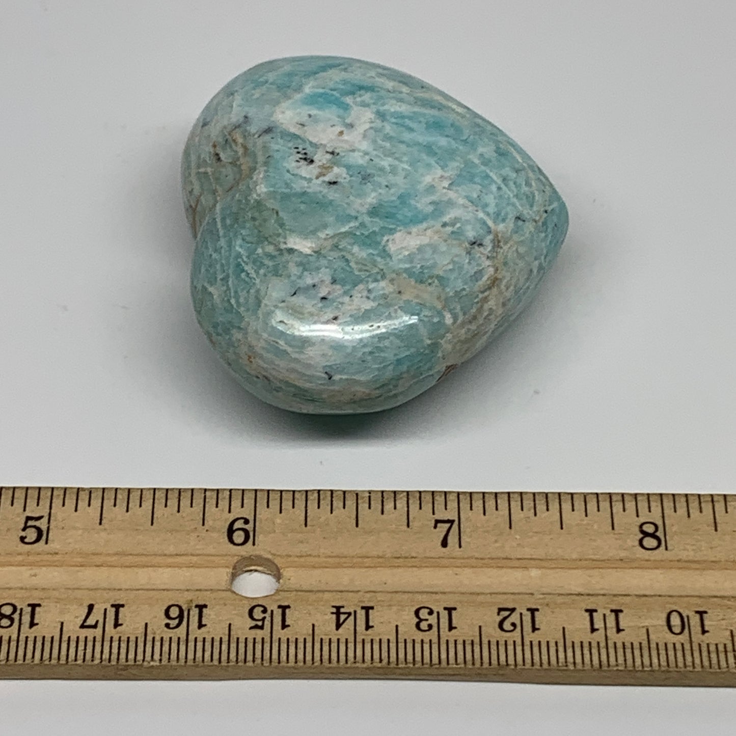 107.2g, 2"x"2.2"x1", Natural Amazonite Heart Polished Gemstone, B34733