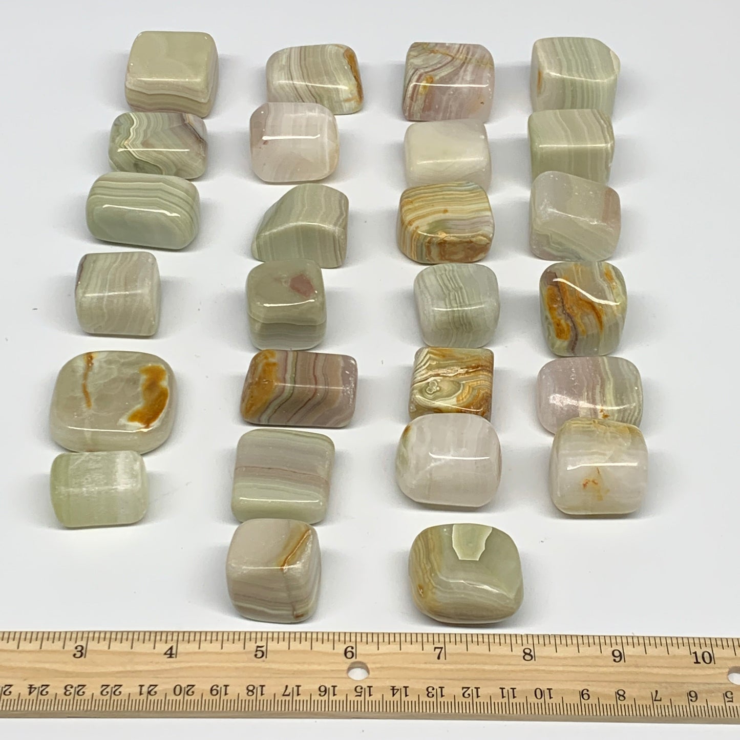 1000g, 1"-1.6", 26pcs, Green/Banded Onyx Tumbled Stones @Afghanistan, B26689