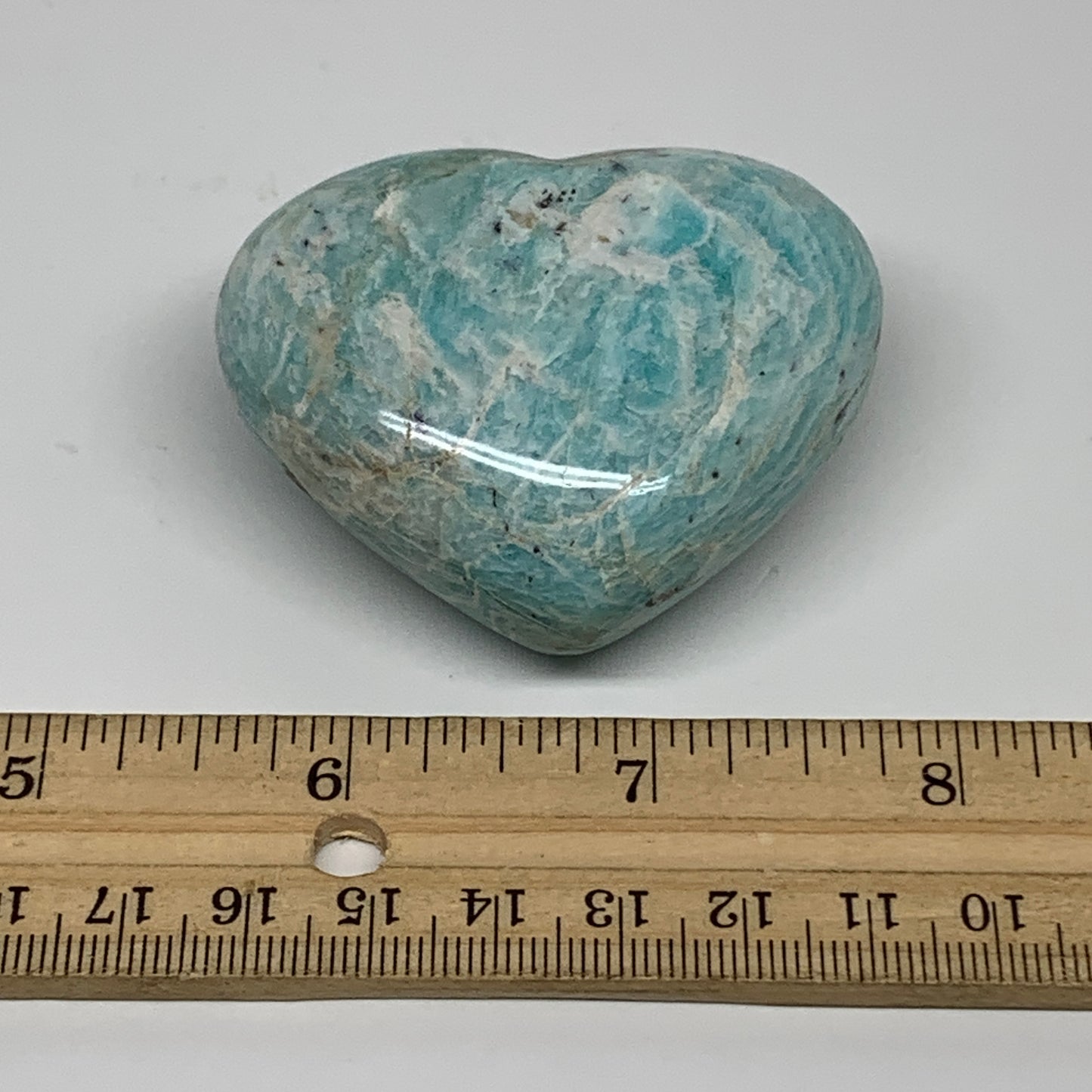 107.2g, 2"x"2.2"x1", Natural Amazonite Heart Polished Gemstone, B34733