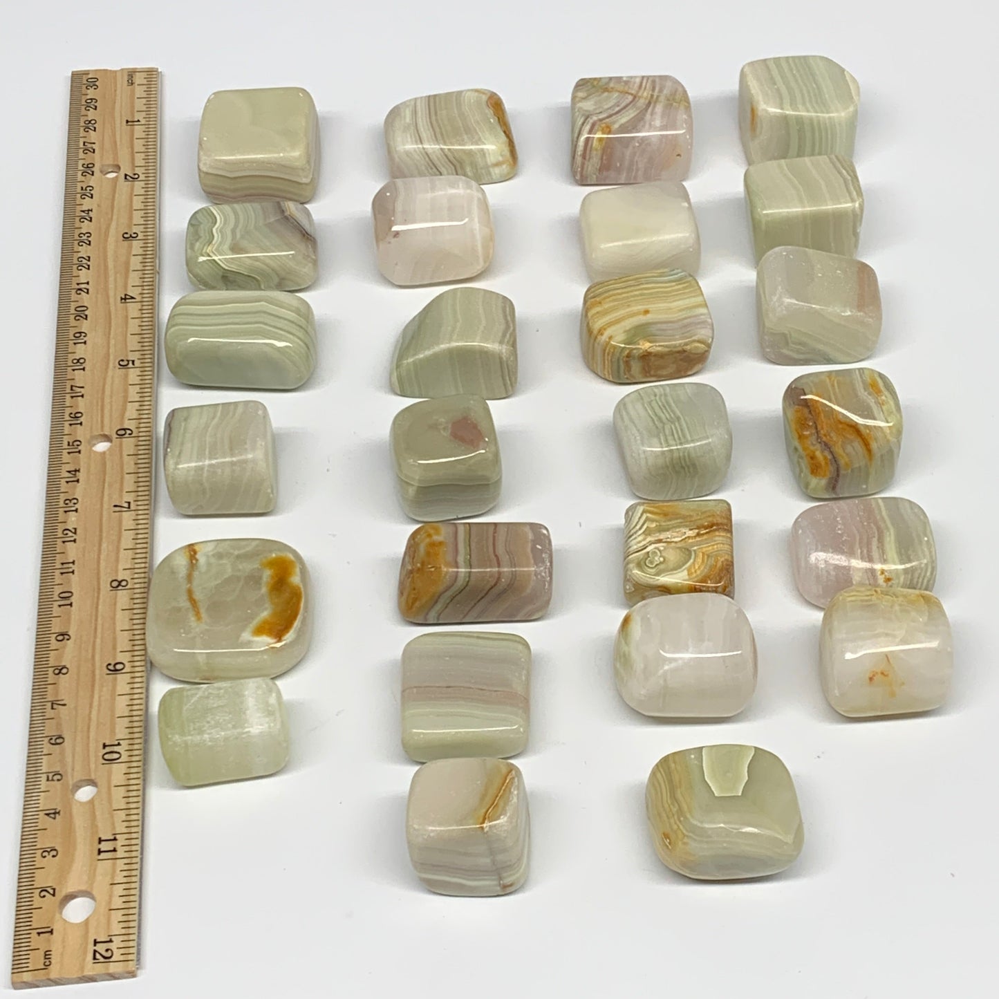 1000g, 1"-1.6", 26pcs, Green/Banded Onyx Tumbled Stones @Afghanistan, B26689