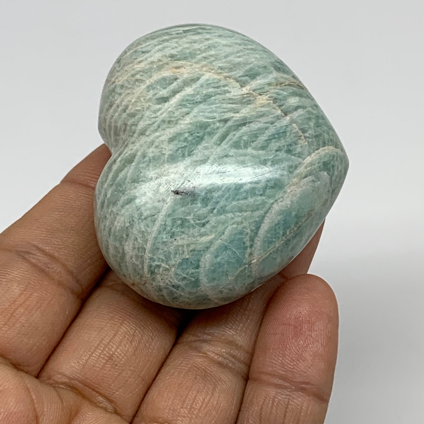 89.4g, 1.8"x"2.1"x1.1", Natural Amazonite Heart Polished Gemstone, B34734