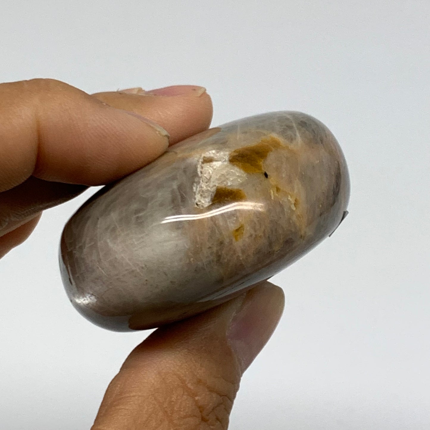 106.6g, 2.2"x2"x1",  Black Moonstone Crystal Palm-Stone Polished, B37768