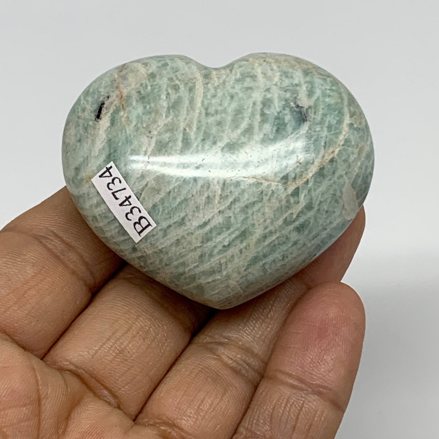 89.4g, 1.8"x"2.1"x1.1", Natural Amazonite Heart Polished Gemstone, B34734