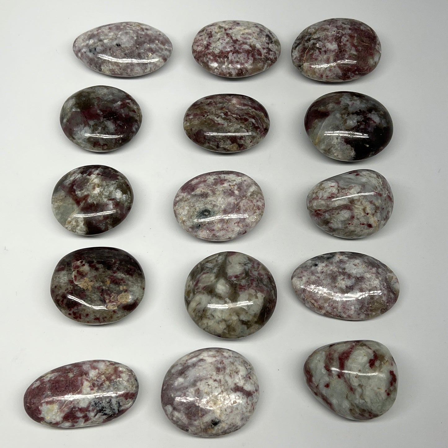 2.2 Lbs, 1.8"-2.5", 15pcs, Rubellite Tourmaline Palm-Stone Polished, B21036