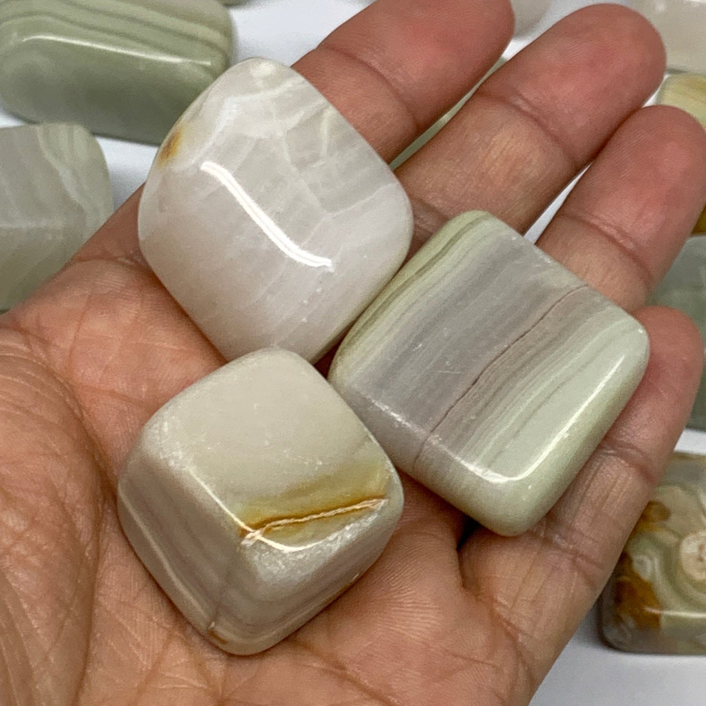 1000g, 1"-1.6", 26pcs, Green/Banded Onyx Tumbled Stones @Afghanistan, B26689