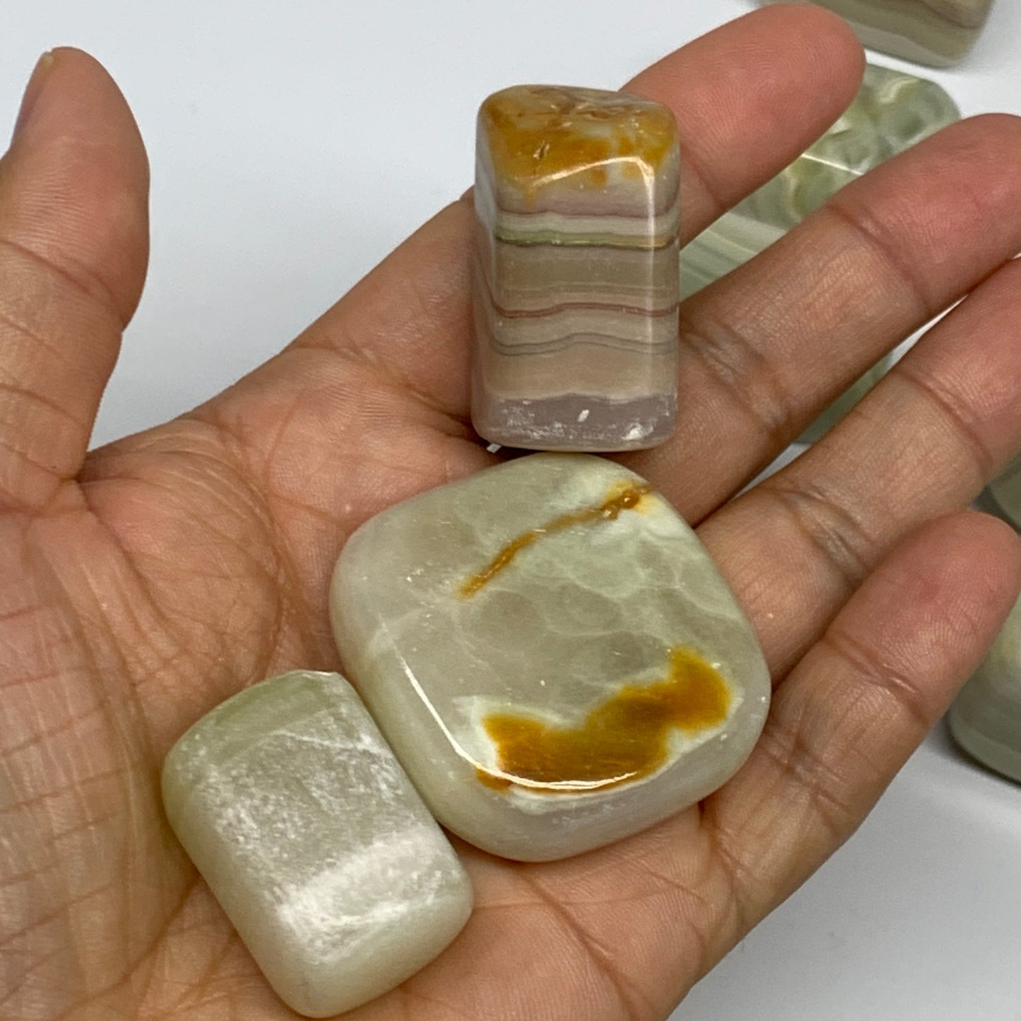 1000g, 1"-1.6", 26pcs, Green/Banded Onyx Tumbled Stones @Afghanistan, B26689