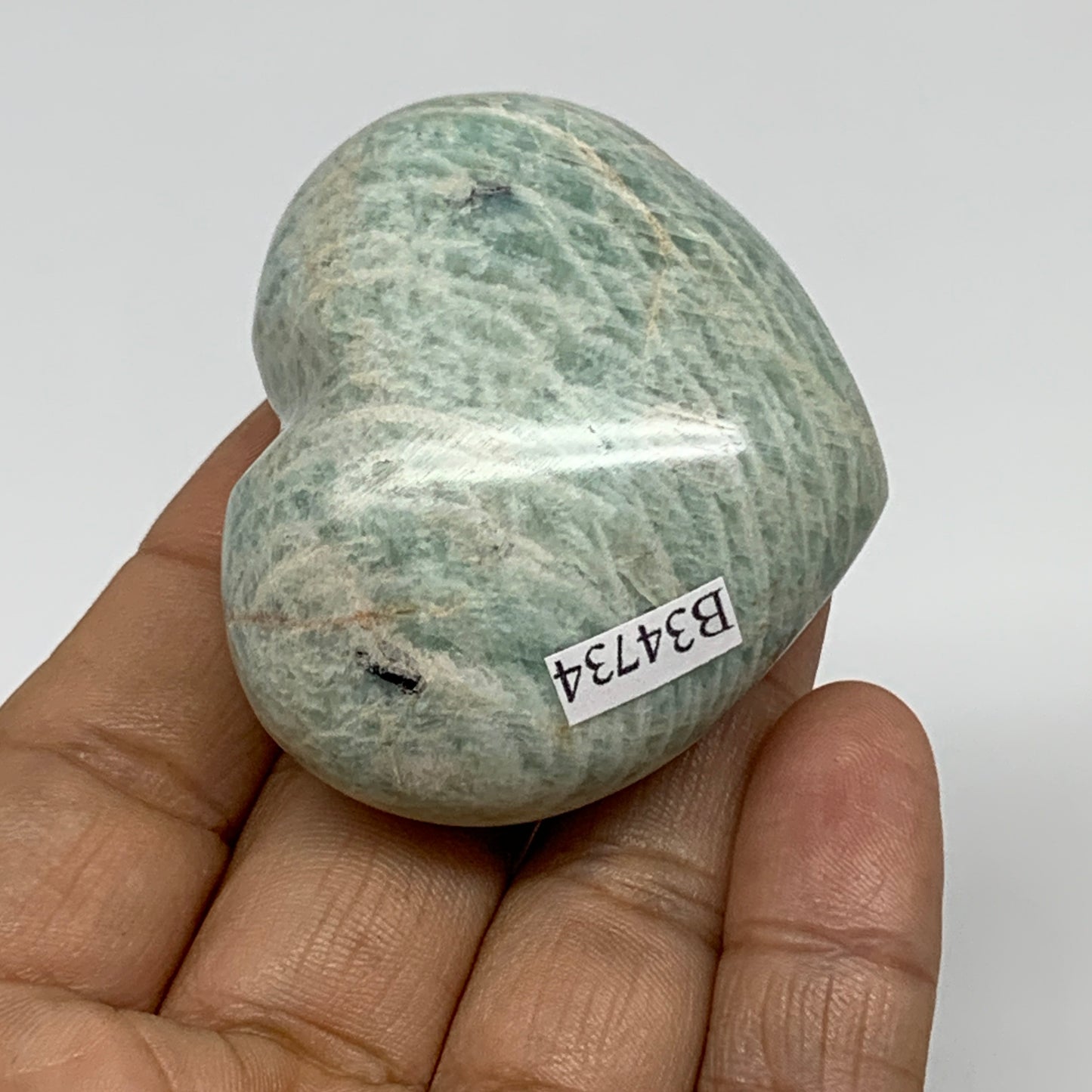 89.4g, 1.8"x"2.1"x1.1", Natural Amazonite Heart Polished Gemstone, B34734