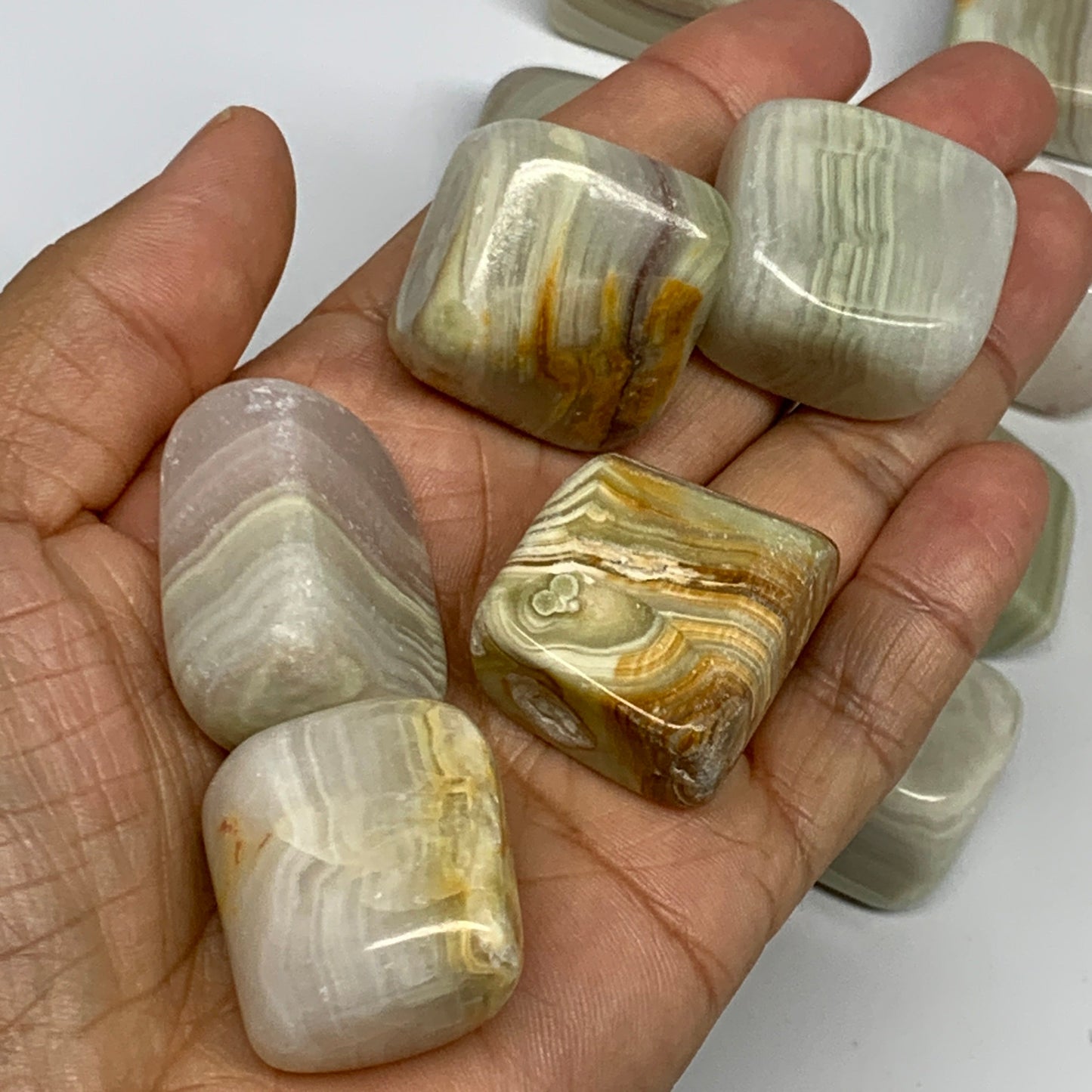 1000g, 1"-1.6", 26pcs, Green/Banded Onyx Tumbled Stones @Afghanistan, B26689