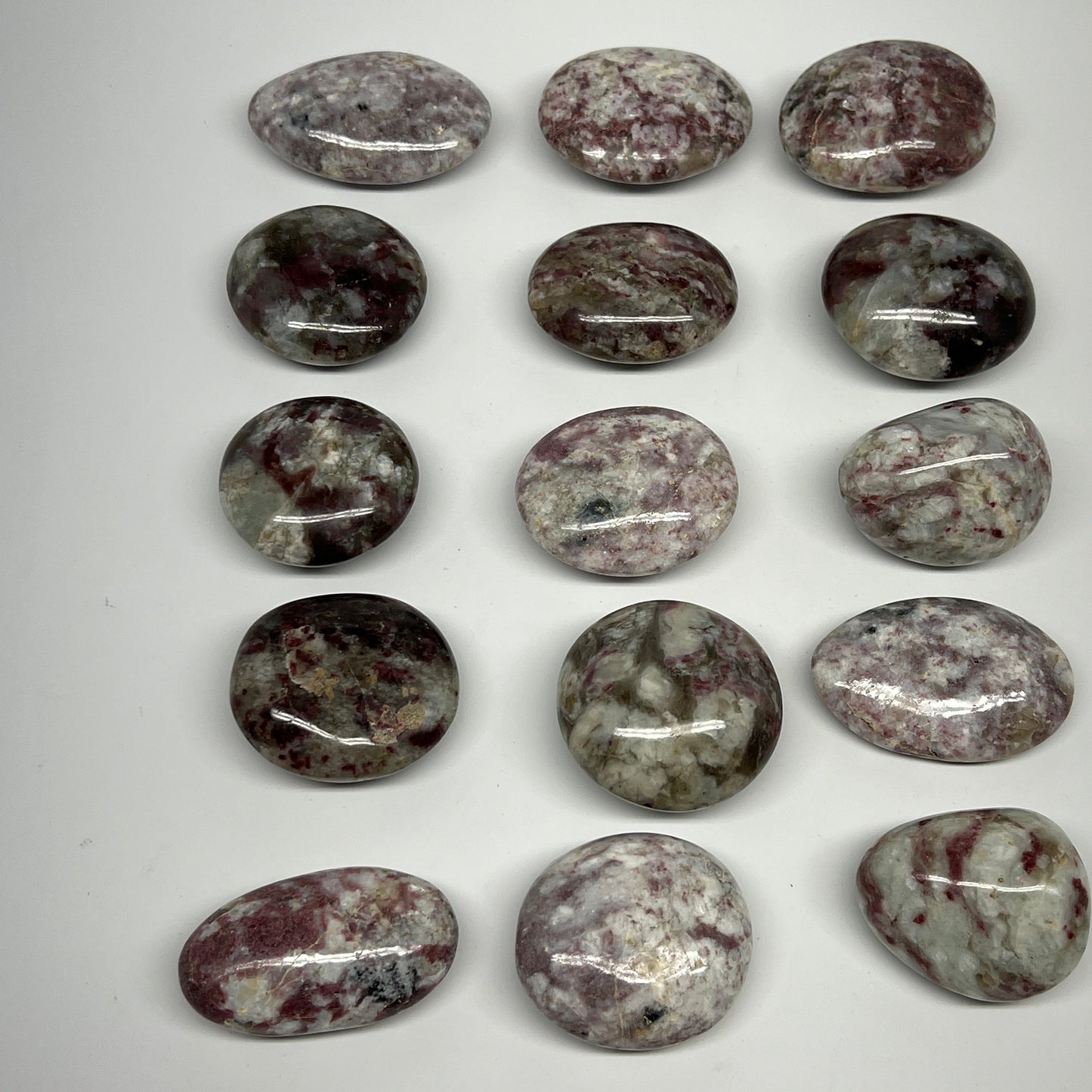 2.2 Lbs, 1.8"-2.5", 15pcs, Rubellite Tourmaline Palm-Stone Polished, B21036