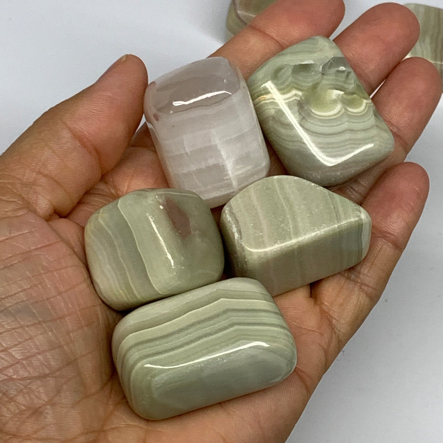 1000g, 1"-1.6", 26pcs, Green/Banded Onyx Tumbled Stones @Afghanistan, B26689