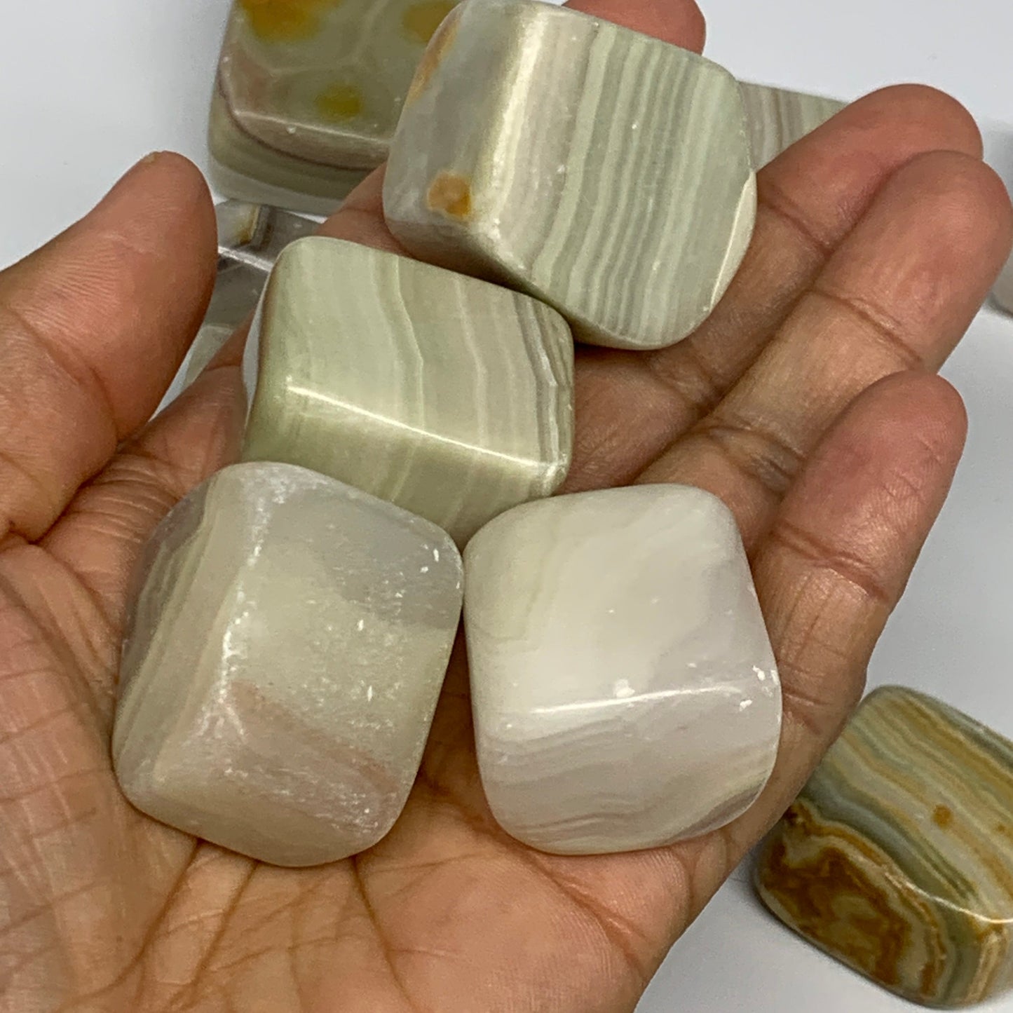 1000g, 1"-1.6", 26pcs, Green/Banded Onyx Tumbled Stones @Afghanistan, B26689