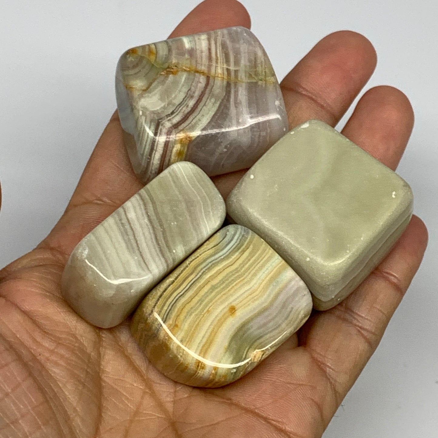 1000g, 1"-1.6", 26pcs, Green/Banded Onyx Tumbled Stones @Afghanistan, B26689