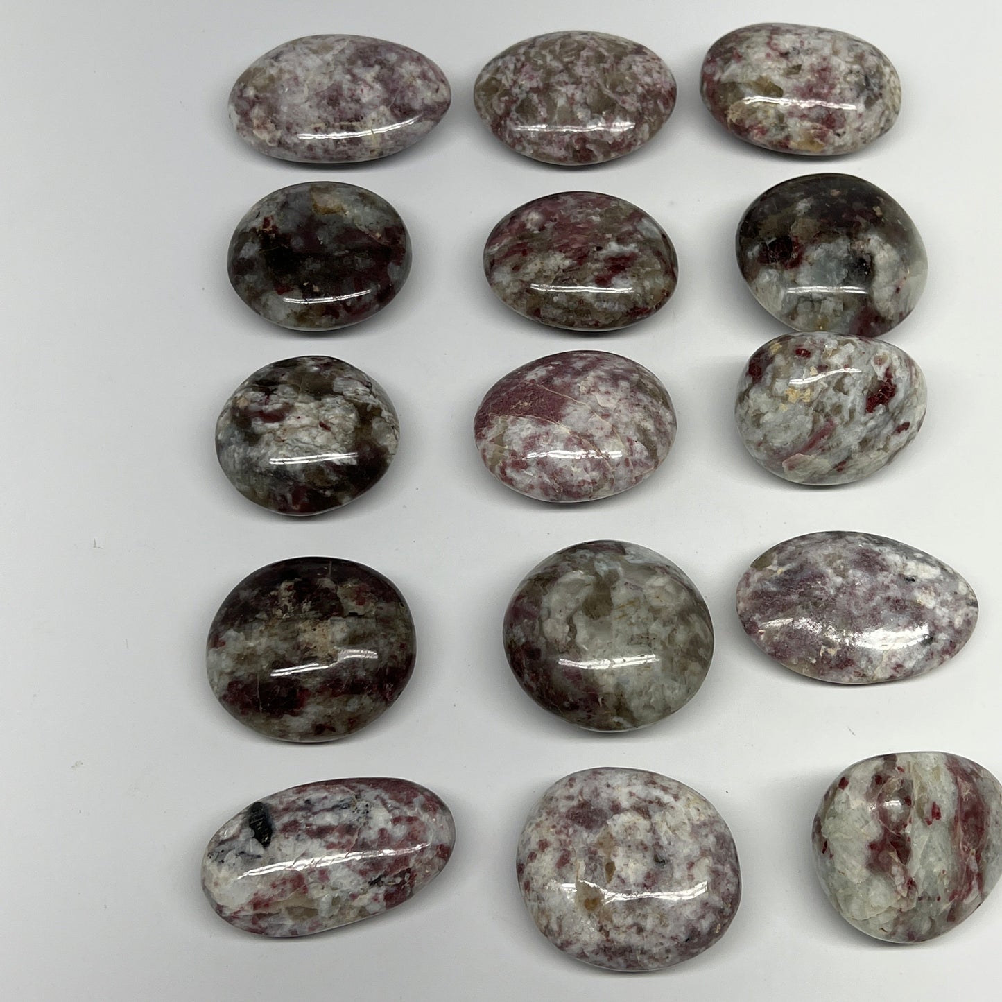 2.2 Lbs, 1.8"-2.5", 15pcs, Rubellite Tourmaline Palm-Stone Polished, B21036