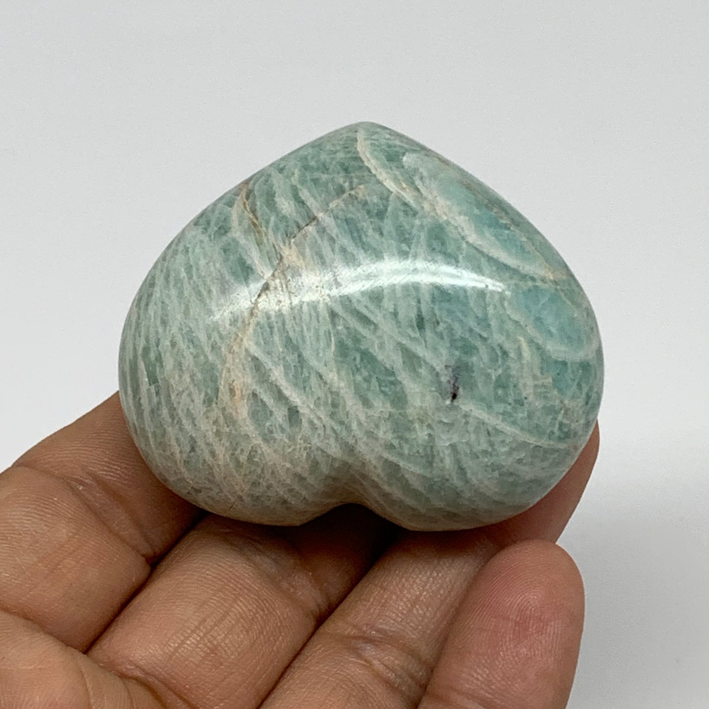 89.4g, 1.8"x"2.1"x1.1", Natural Amazonite Heart Polished Gemstone, B34734
