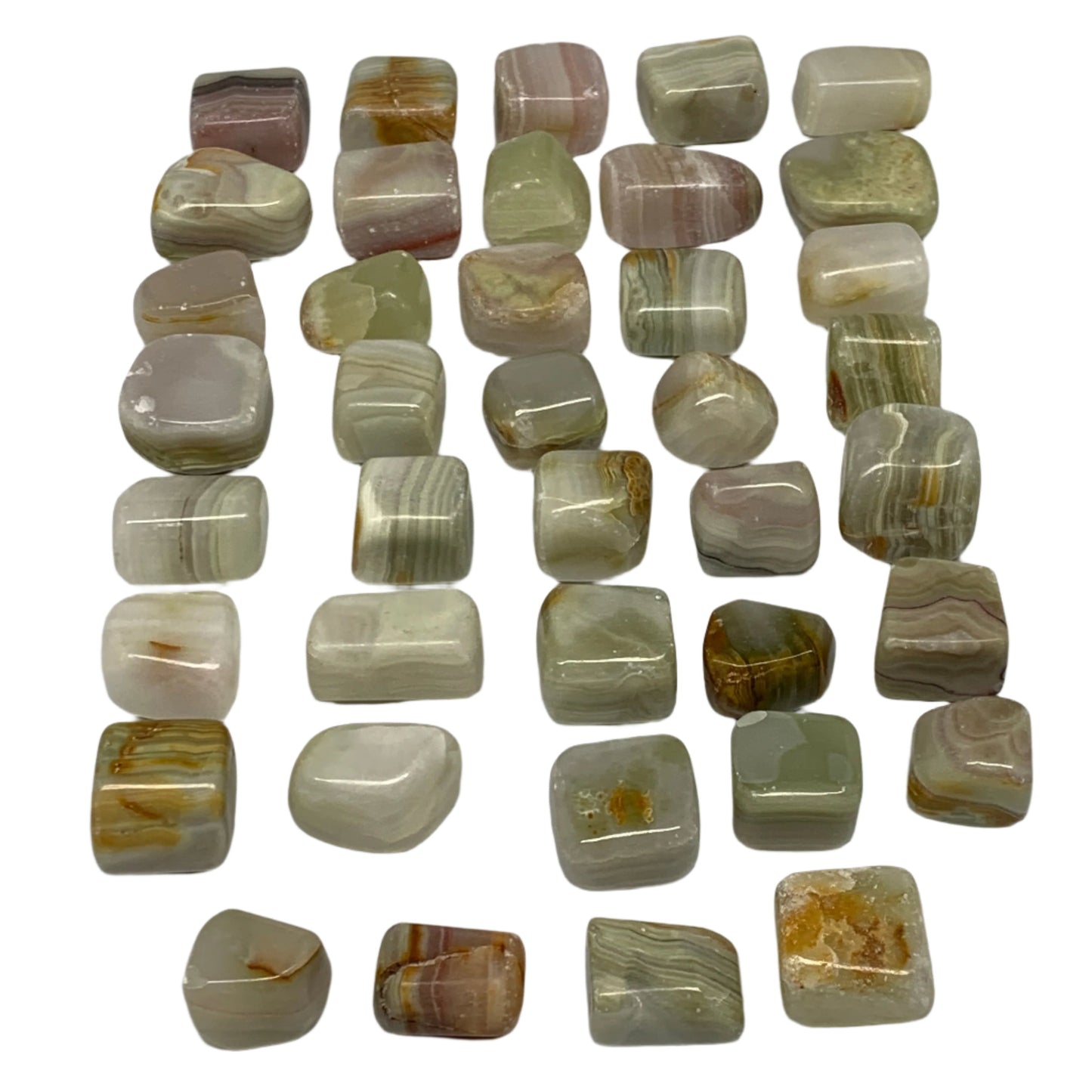 1000g, 0.9"-1.4", 39pcs, Green/Banded Onyx Tumbled Stones @Afghanistan, B26690