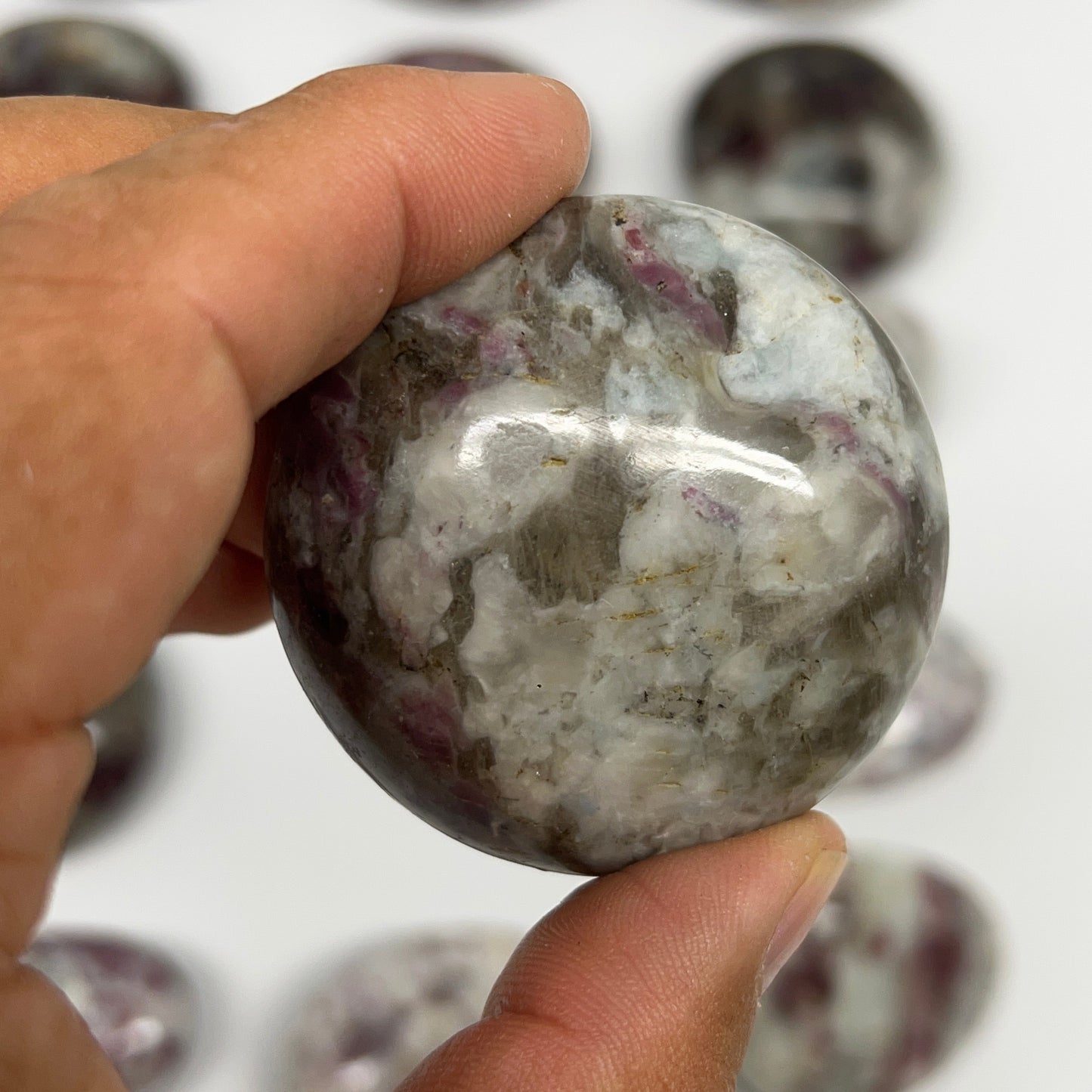 2.2 Lbs, 1.8"-2.5", 15pcs, Rubellite Tourmaline Palm-Stone Polished, B21036