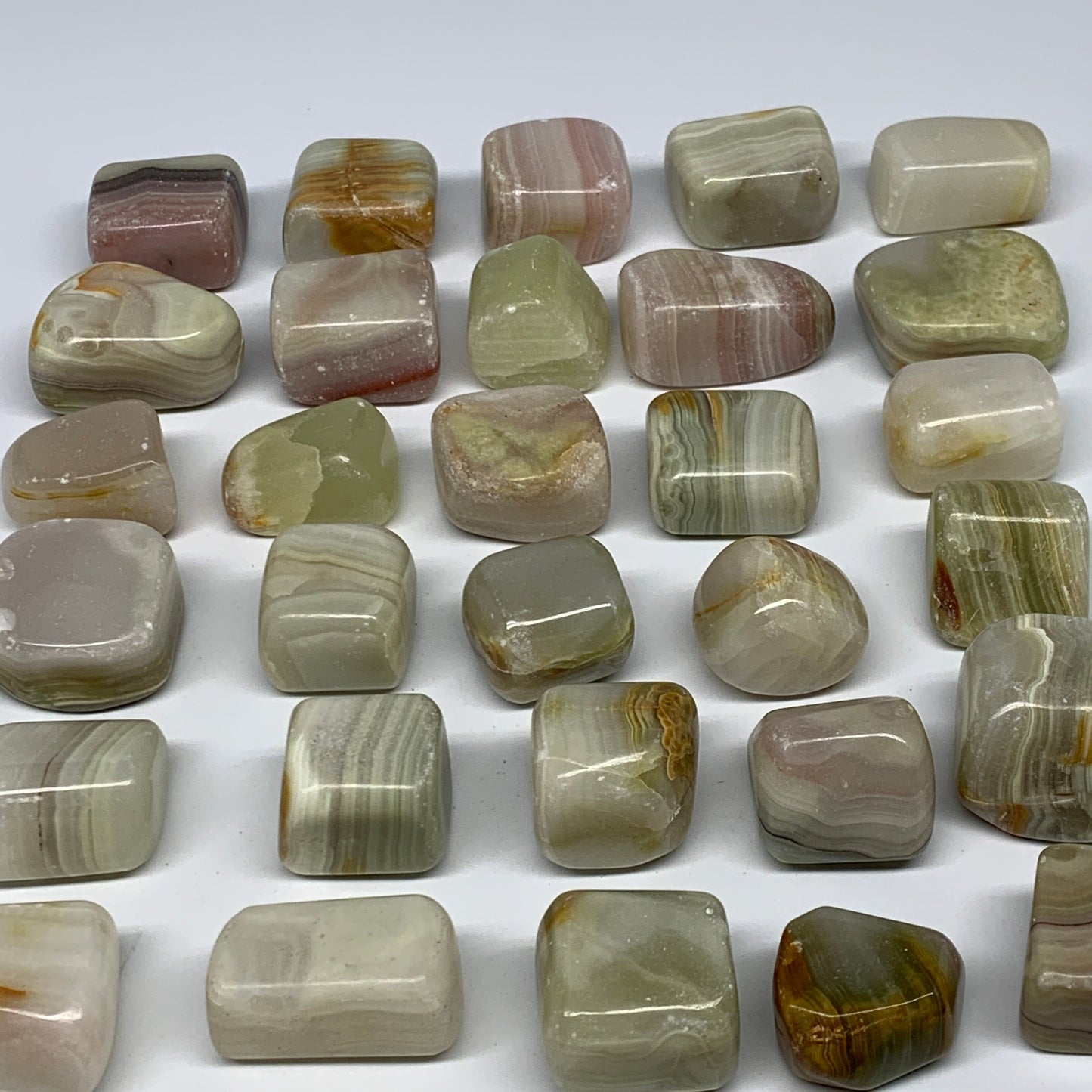 1000g, 0.9"-1.4", 39pcs, Green/Banded Onyx Tumbled Stones @Afghanistan, B26690