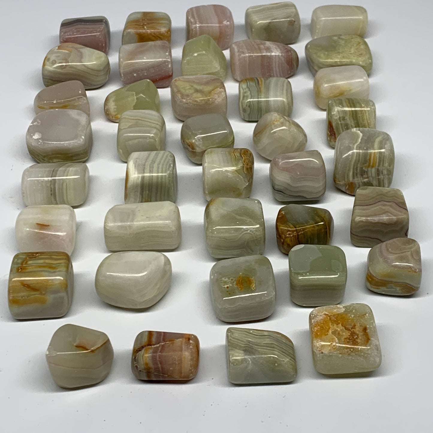 1000g, 0.9"-1.4", 39pcs, Green/Banded Onyx Tumbled Stones @Afghanistan, B26690