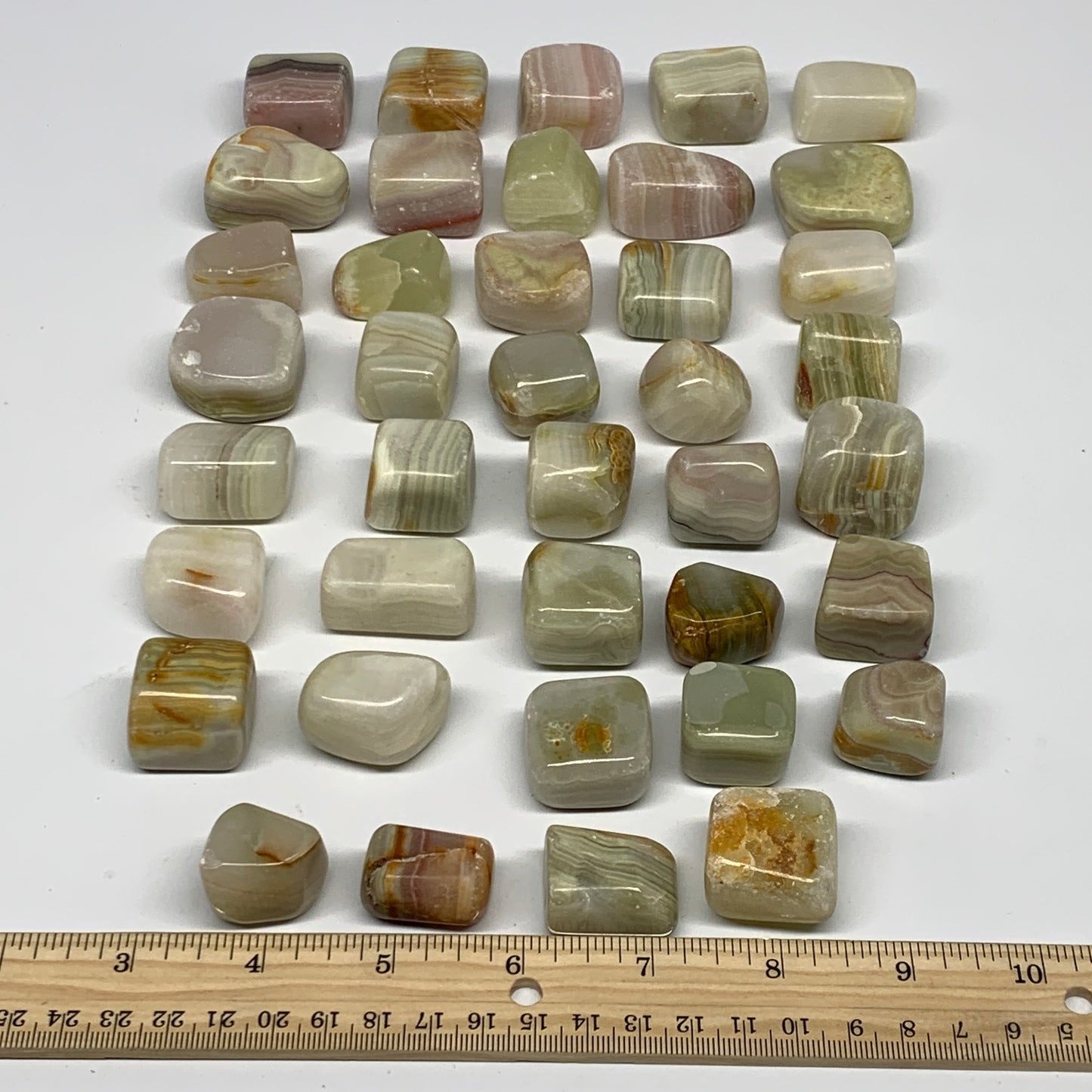 1000g, 0.9"-1.4", 39pcs, Green/Banded Onyx Tumbled Stones @Afghanistan, B26690