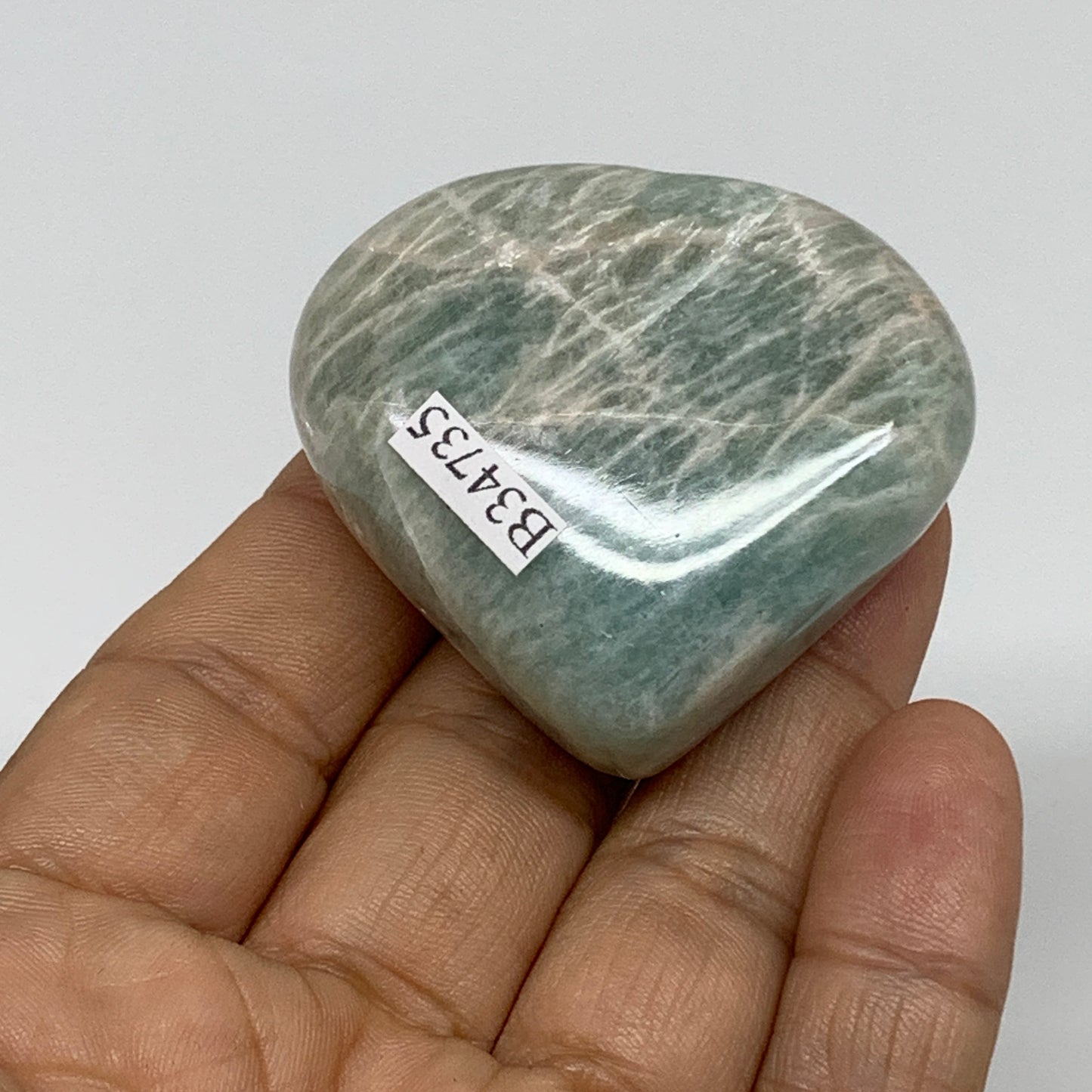 69.6g, 1.7"x"1.9"x0.9", Natural Amazonite Heart Polished Gemstone, B34735