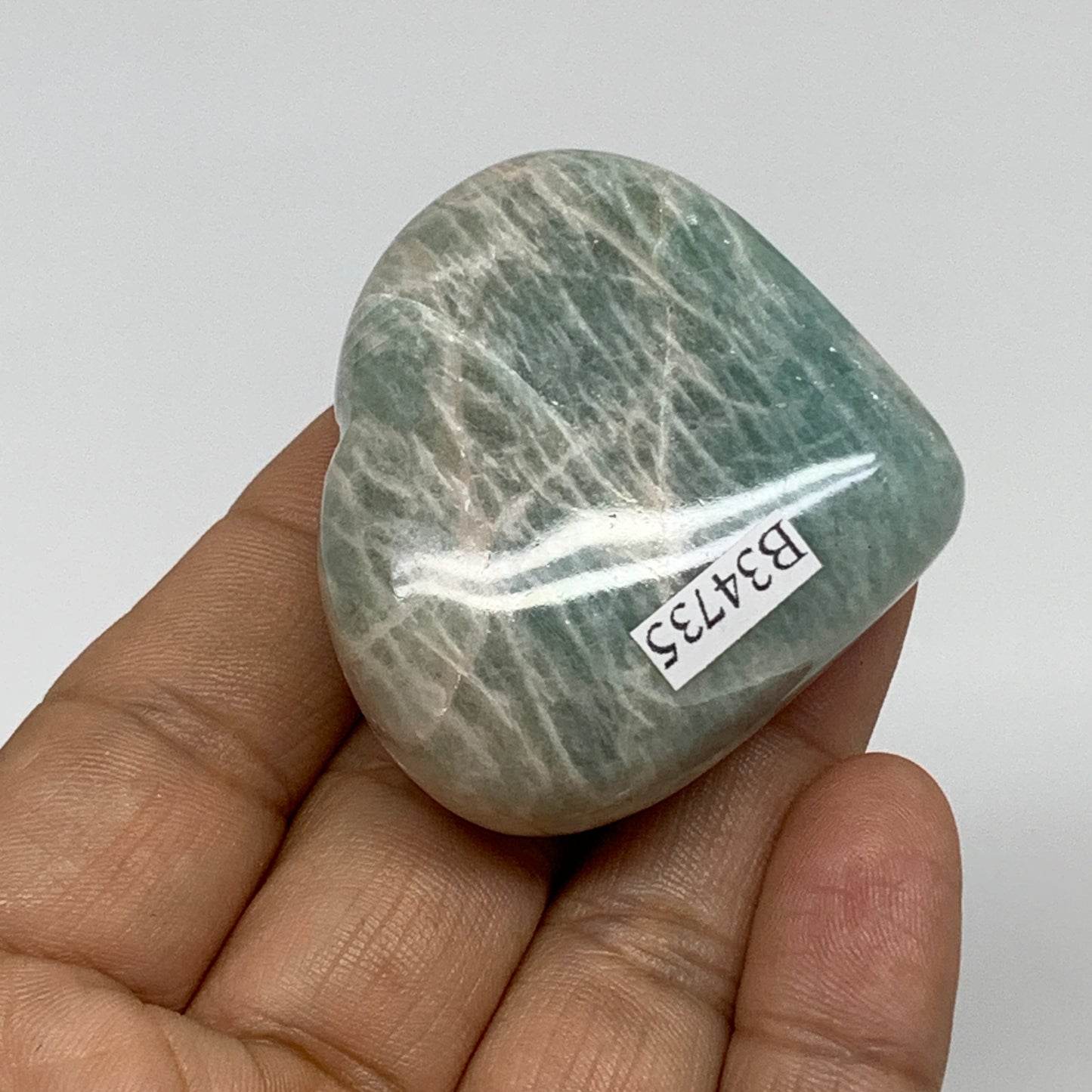 69.6g, 1.7"x"1.9"x0.9", Natural Amazonite Heart Polished Gemstone, B34735