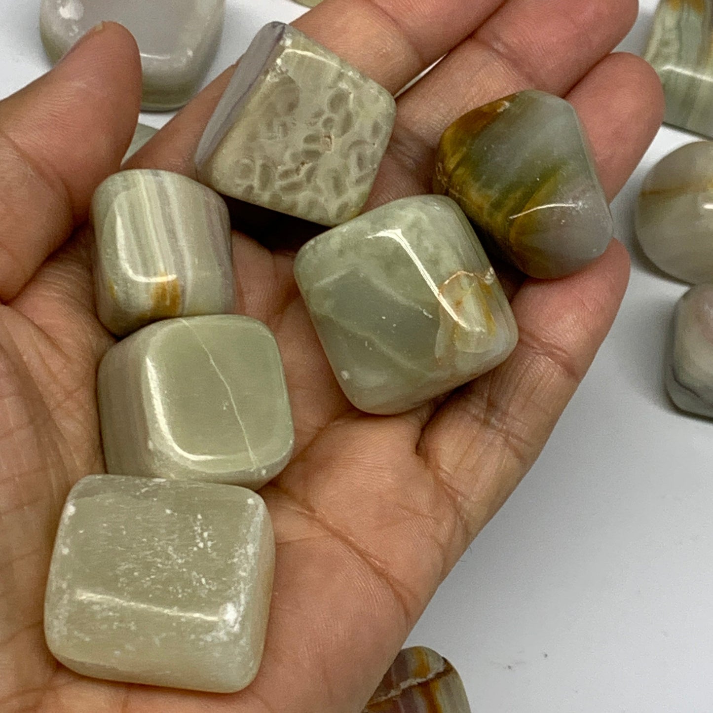 1000g, 0.9"-1.4", 39pcs, Green/Banded Onyx Tumbled Stones @Afghanistan, B26690