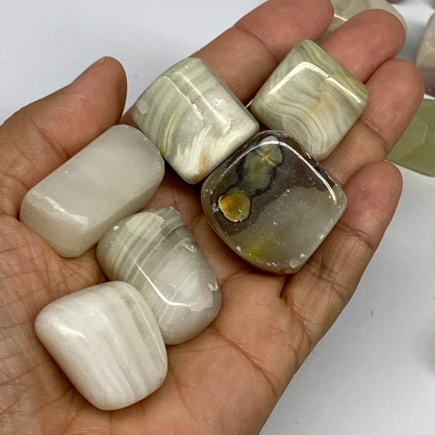1000g, 0.9"-1.4", 39pcs, Green/Banded Onyx Tumbled Stones @Afghanistan, B26690