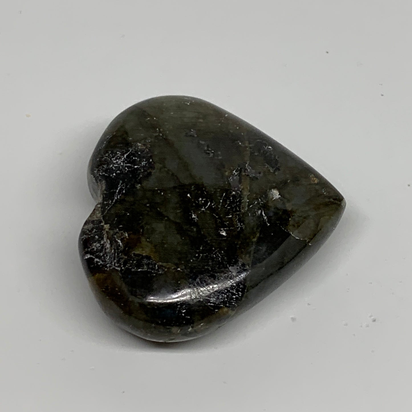 75.1g, 2"x2.2"x0.8", Natural Labradorite Heart Polished Crystal, B35501