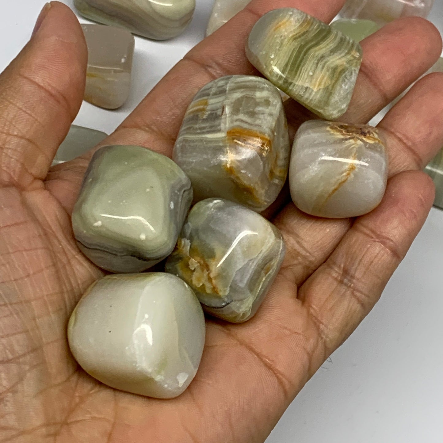 1000g, 0.9"-1.4", 39pcs, Green/Banded Onyx Tumbled Stones @Afghanistan, B26690