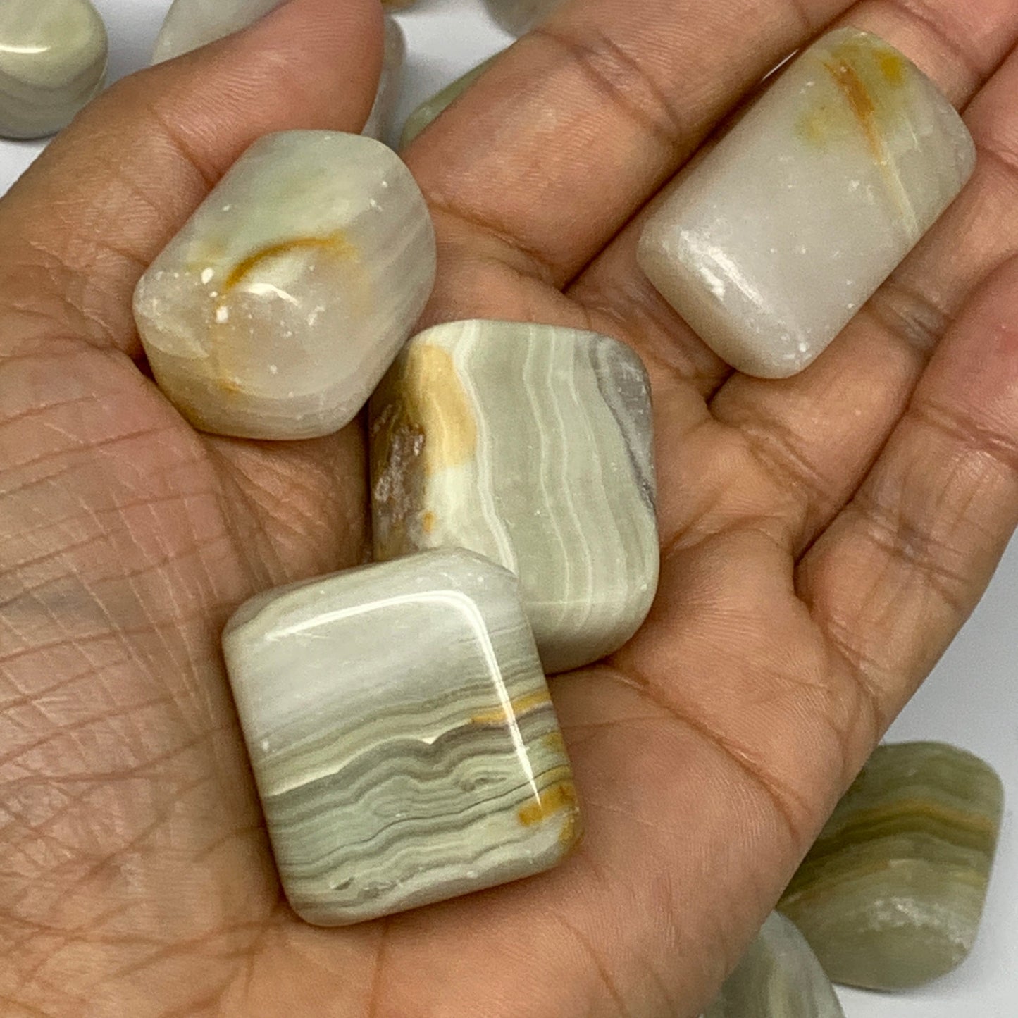 1000g, 0.9"-1.4", 39pcs, Green/Banded Onyx Tumbled Stones @Afghanistan, B26690