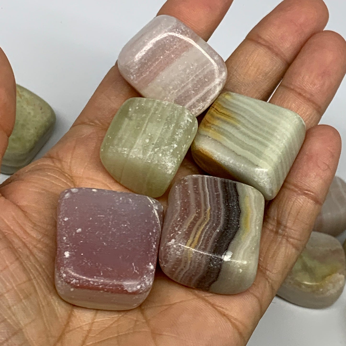 1000g, 0.9"-1.4", 39pcs, Green/Banded Onyx Tumbled Stones @Afghanistan, B26690