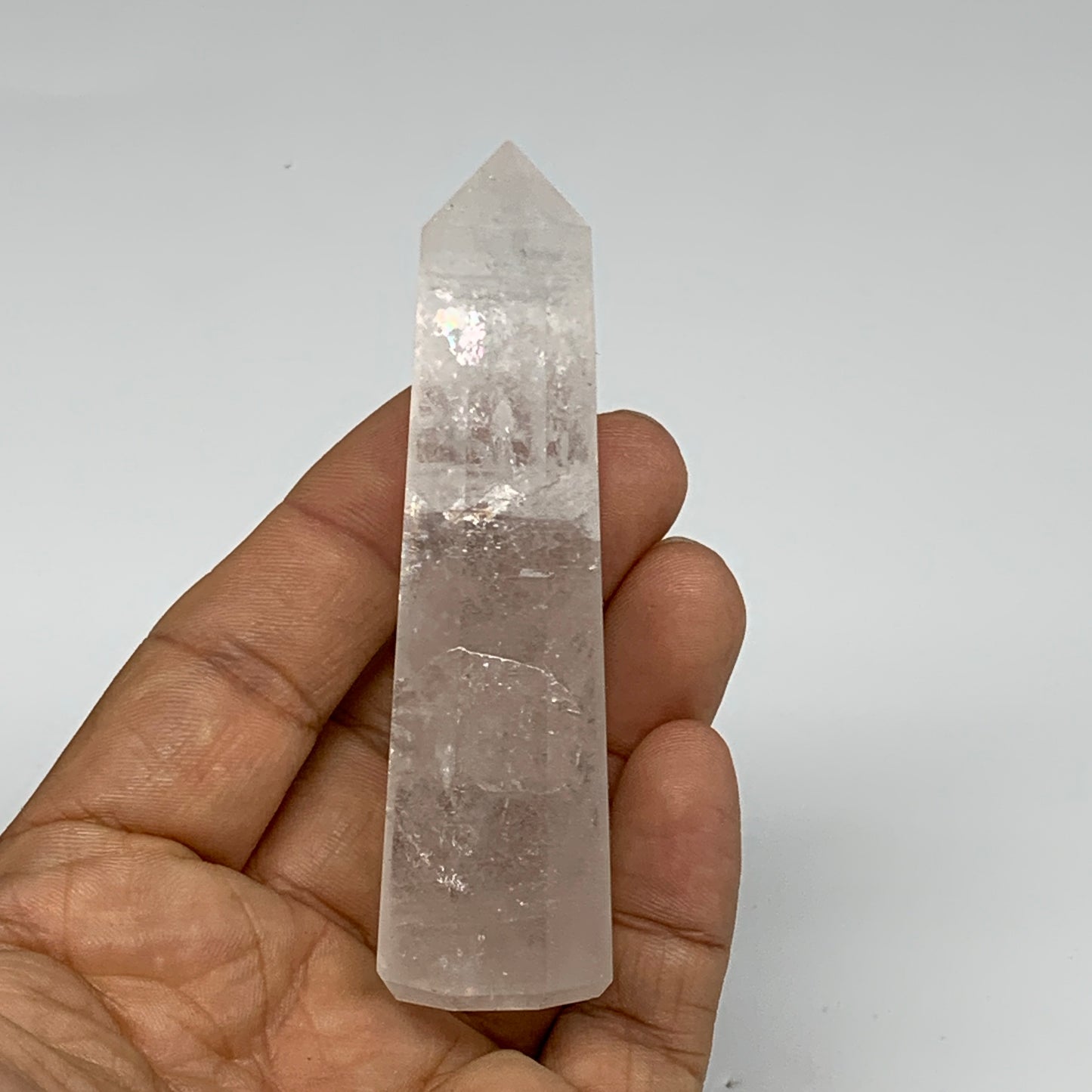 68.9g, 3.3"x0.9", Natural Quartz Crystal Tower Point Obelisk @India, B31359