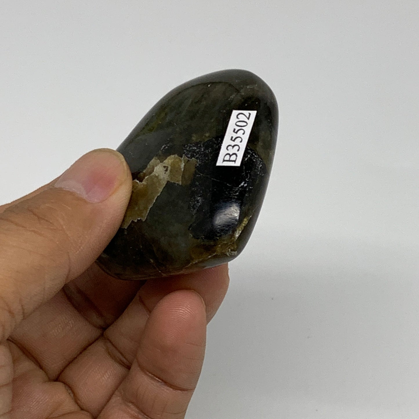 76.1g, 2"x2.1"x0.8", Natural Labradorite Heart Polished Crystal, B35502