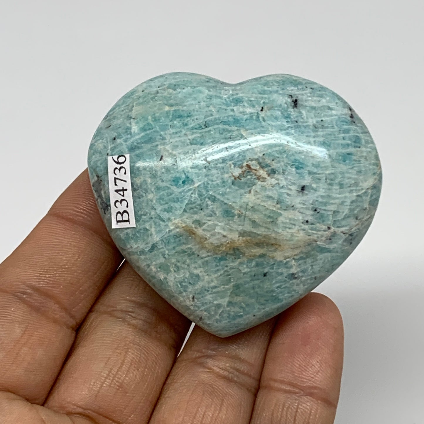 78.8g, 1.9"x"x2.2"x0.9", Natural Amazonite Heart Polished Gemstone, B34736