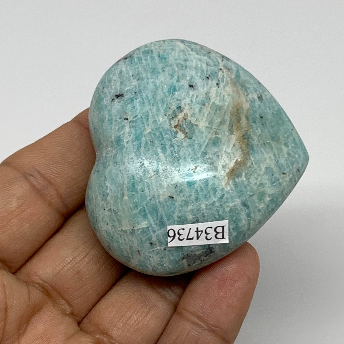 78.8g, 1.9"x"x2.2"x0.9", Natural Amazonite Heart Polished Gemstone, B34736