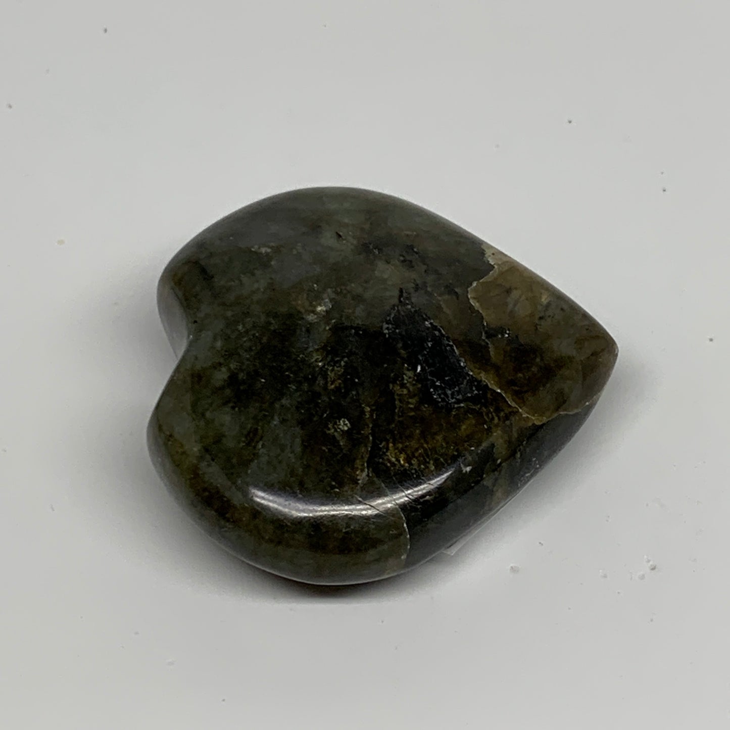 76.1g, 2"x2.1"x0.8", Natural Labradorite Heart Polished Crystal, B35502