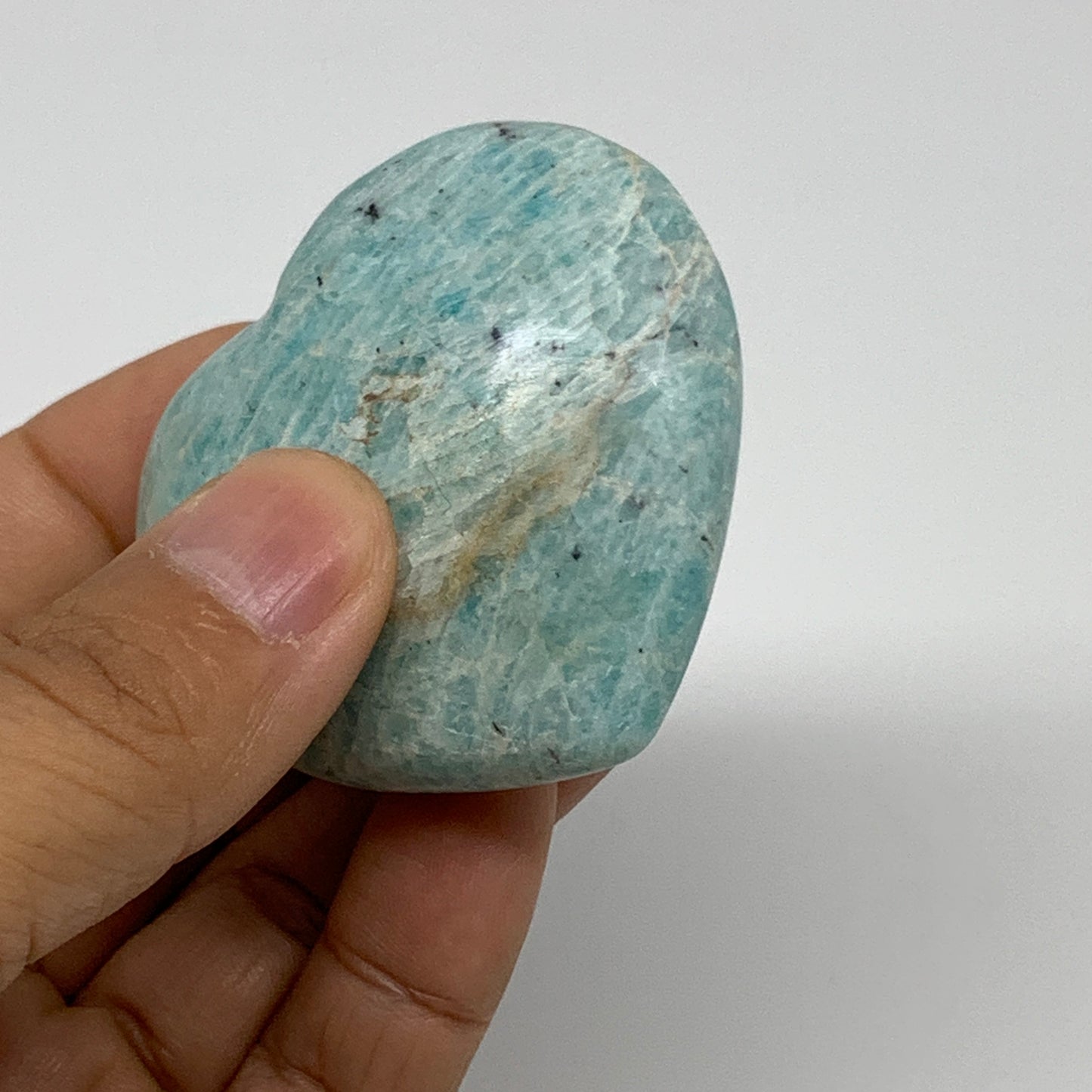 78.8g, 1.9"x"x2.2"x0.9", Natural Amazonite Heart Polished Gemstone, B34736