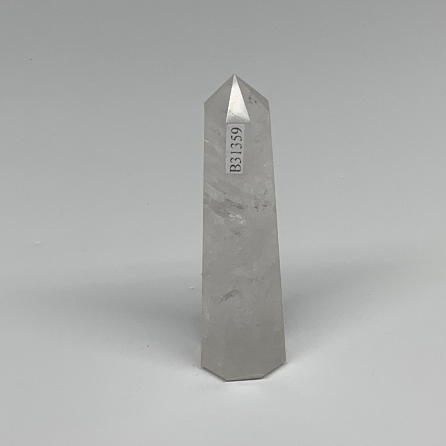 68.9g, 3.3"x0.9", Natural Quartz Crystal Tower Point Obelisk @India, B31359