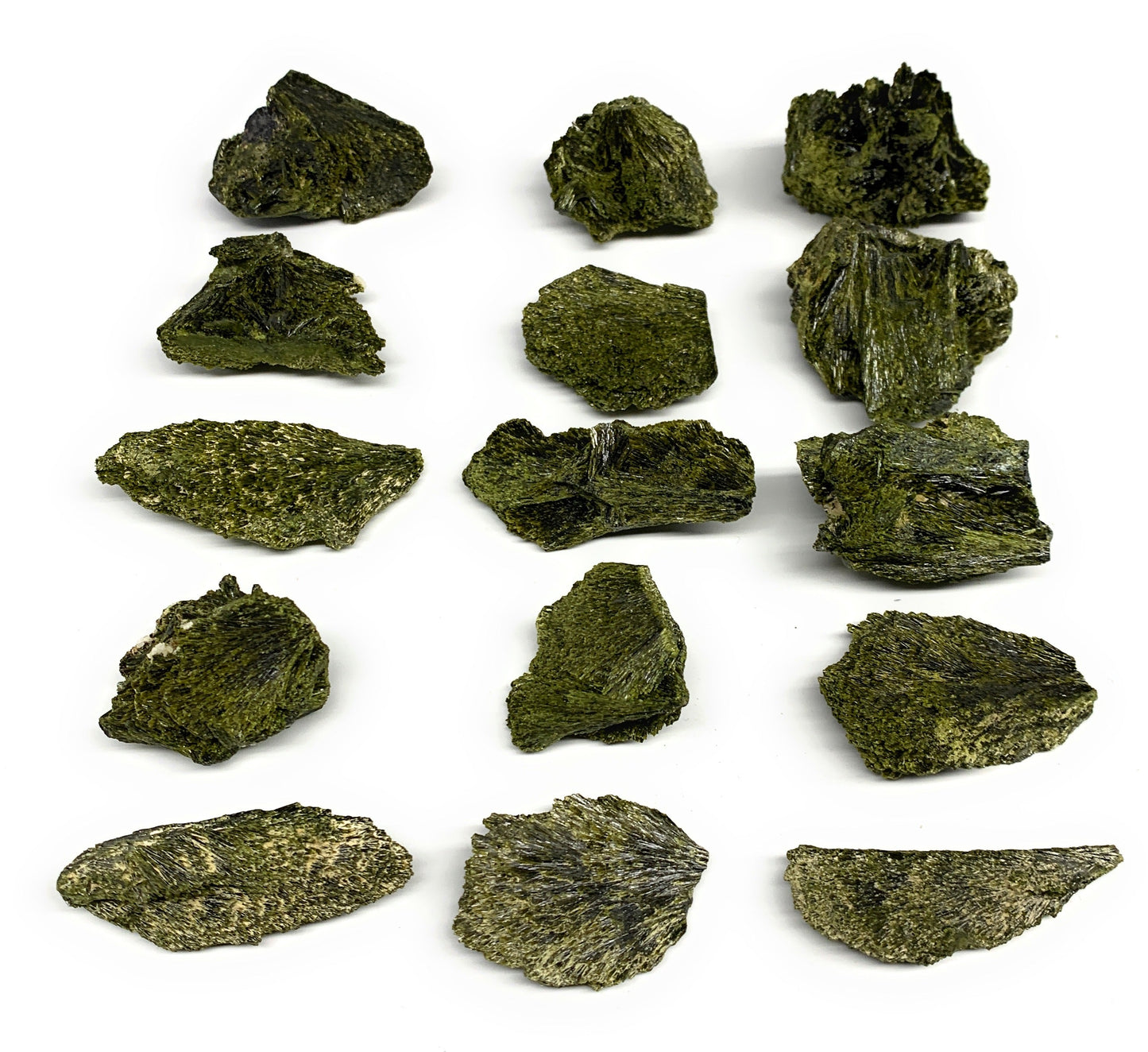 1.48 lbs, 1.5"-2.5", 15pcs,Green Epidote Leaf/Cluster Minerals Specimens,B27483