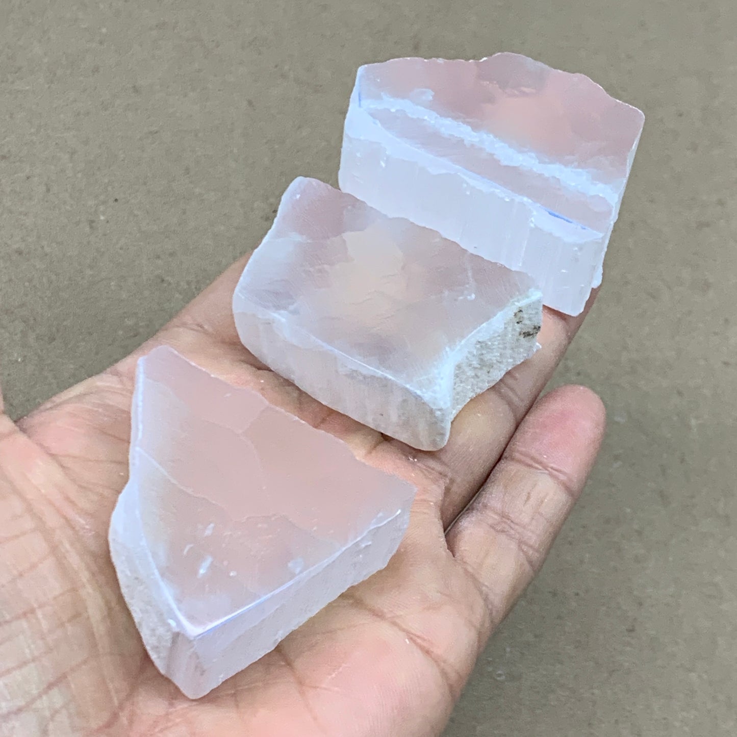 0.40 lbs, 1.6"-1.9", 3pcs, Natural Clear Selenite Crystal Slab Gemstone, B36934