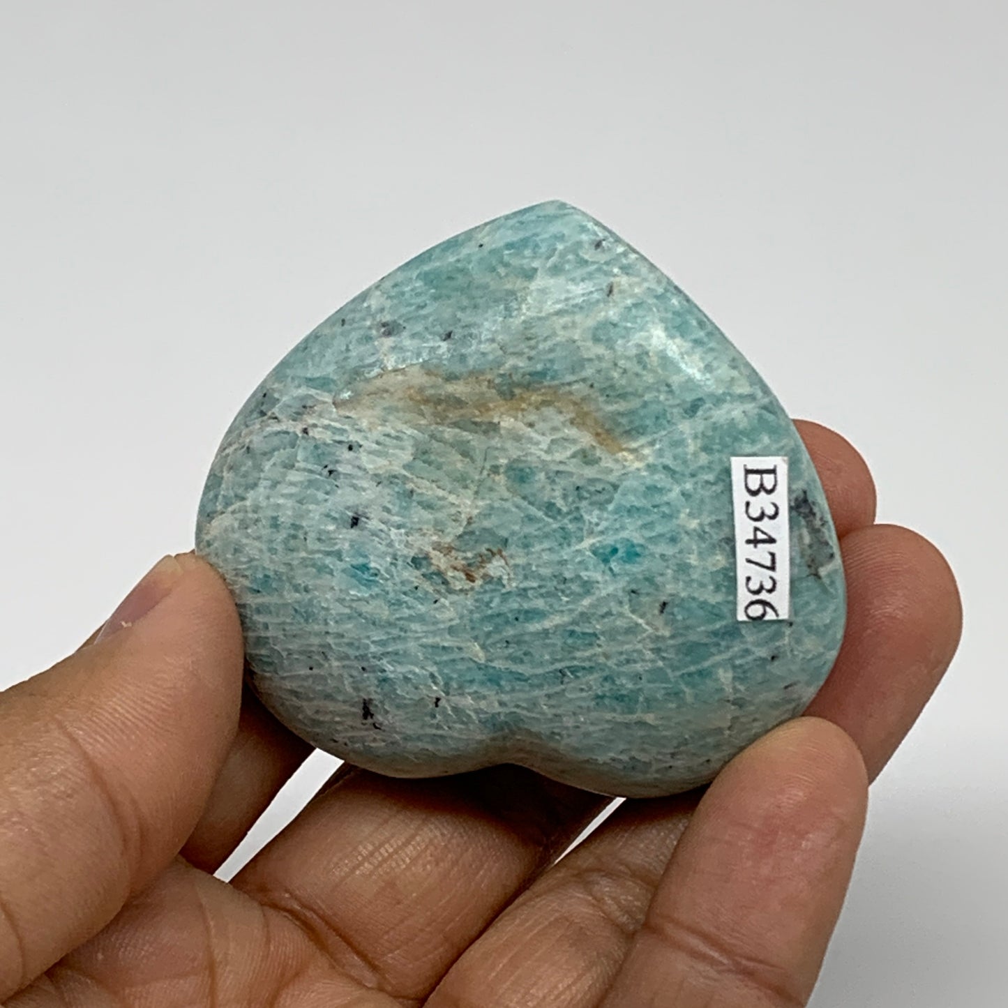 78.8g, 1.9"x"x2.2"x0.9", Natural Amazonite Heart Polished Gemstone, B34736